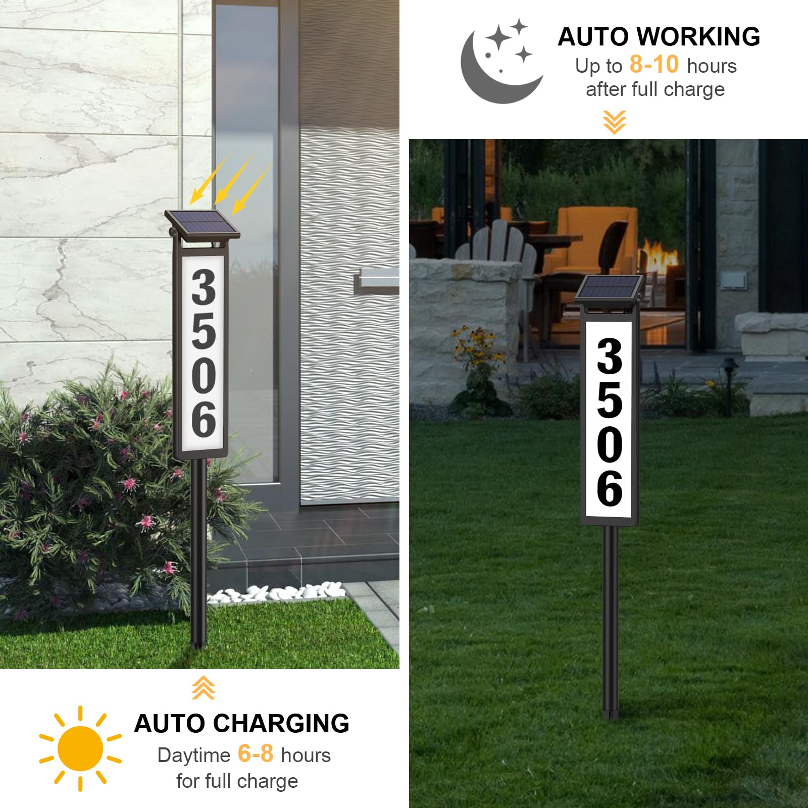Solar Address Sign, House Numbers for Outside, Lighted Address Plaque Outdoor Waterproof, Illuminated LED Address Numbers for Yard Home