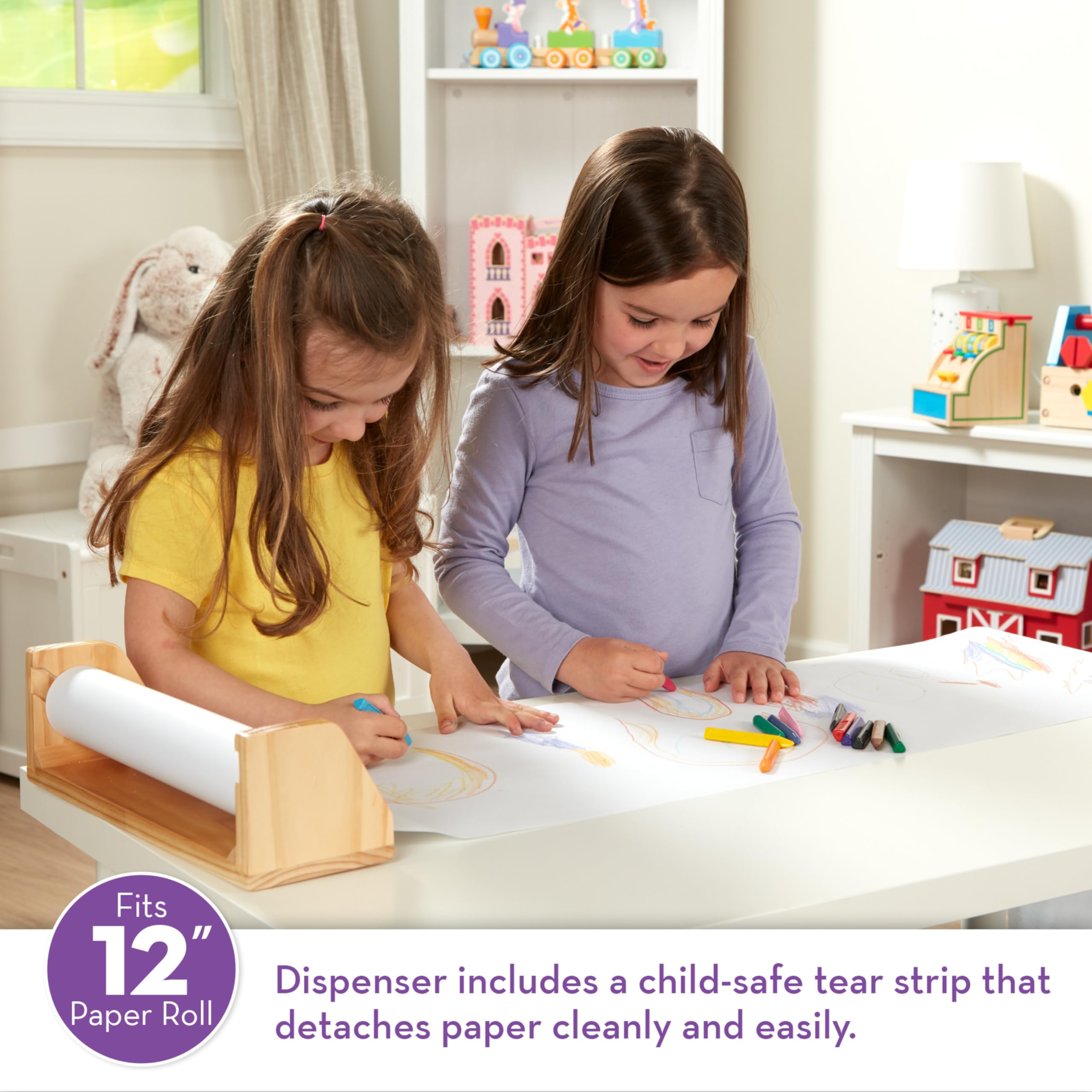 Melissa & Doug Wooden Tabletop Paper Roll Dispenser with White Bond Paper (12 inches x 75 feet)