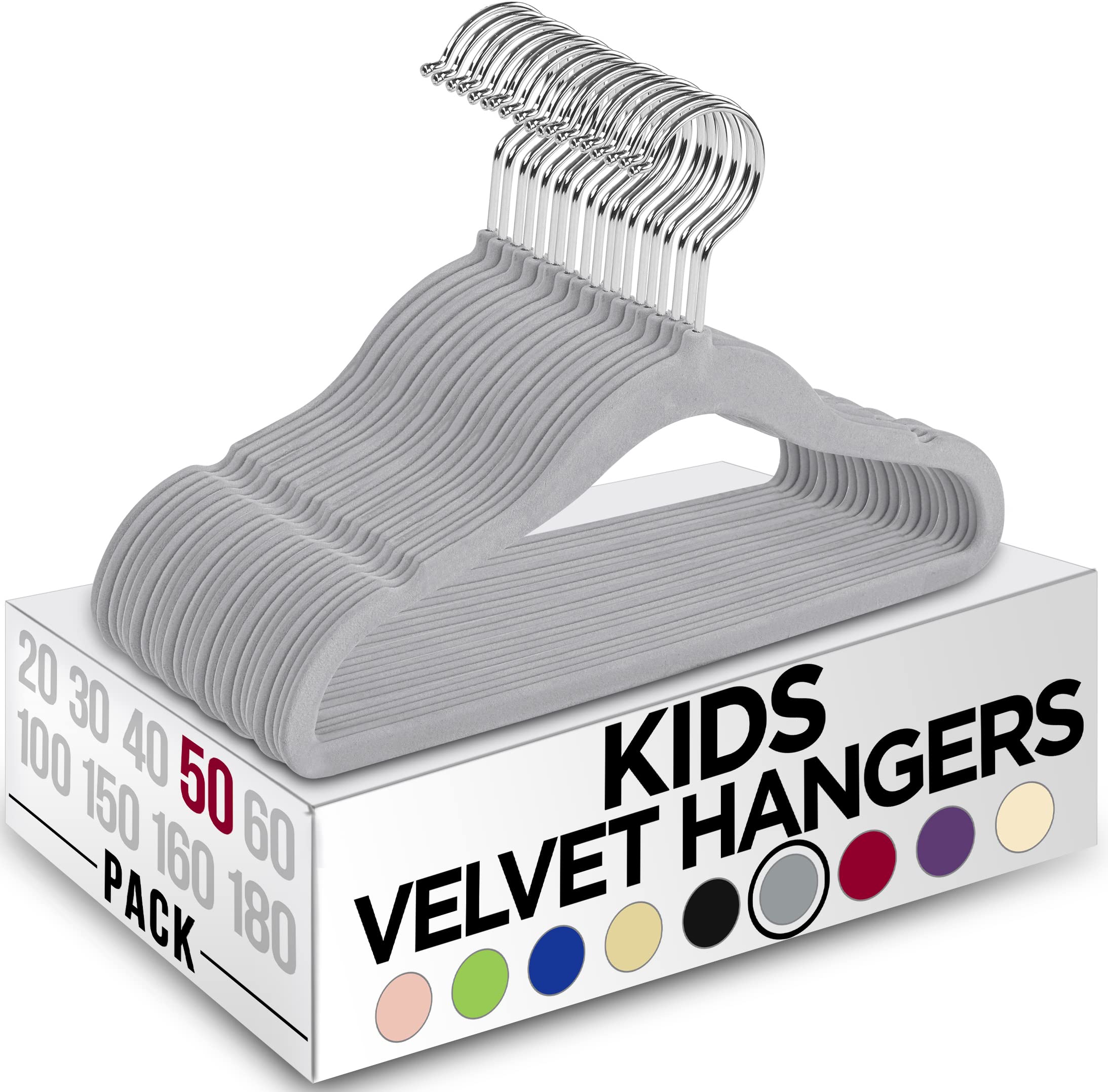 Utopia Home Kids Hangers Velvet (50 Pack) - 11 Inch Durable Baby Hangers for Closet - Perfect for Toddler & Non Slip for Everyday Use (Grey)
