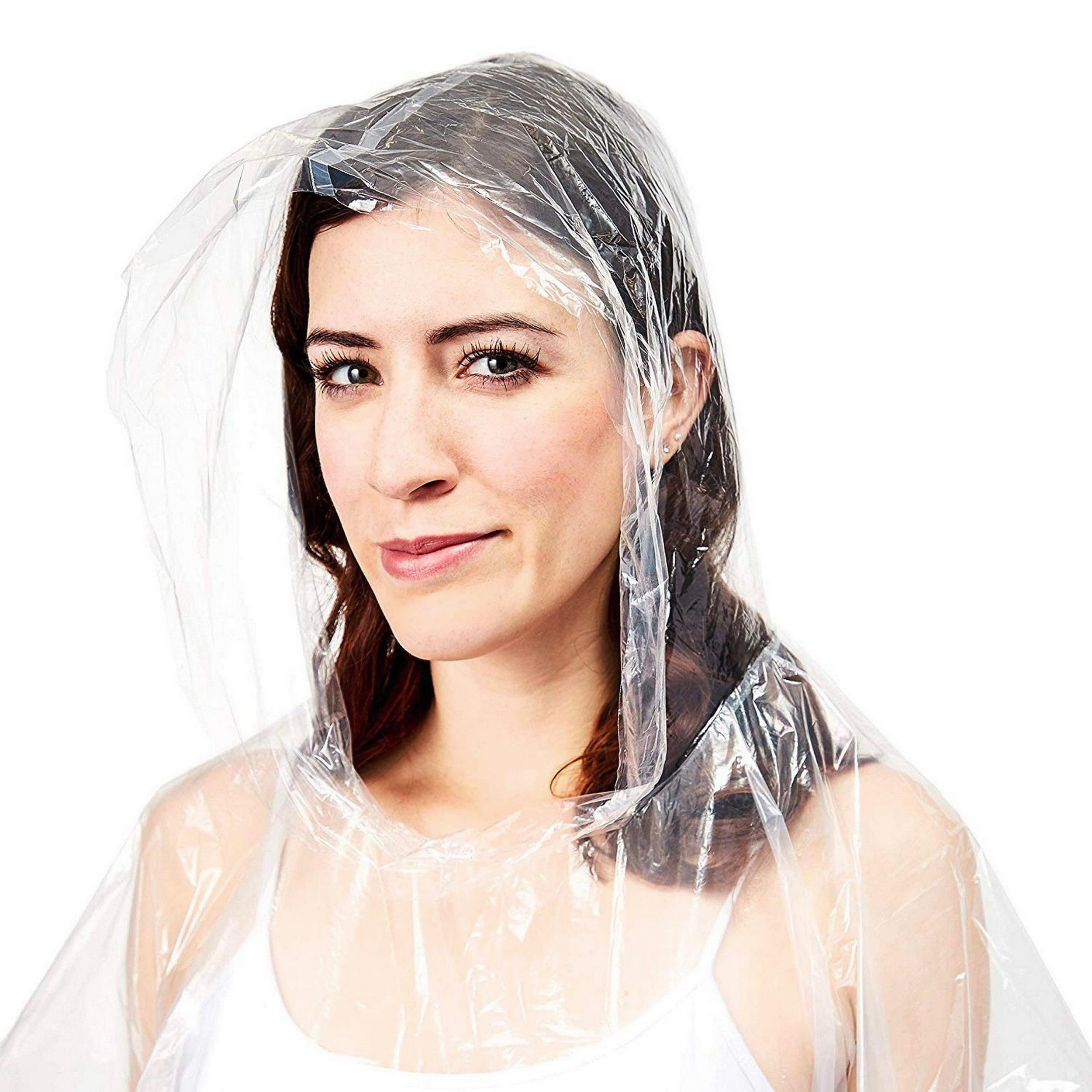 Juvale Disposable Rain Ponchos for Adults - 20-Pack, One Size, Clear Hooded - Plastic Ponchos Bulk & Emergency Rain Gear for Camping & Festivals
