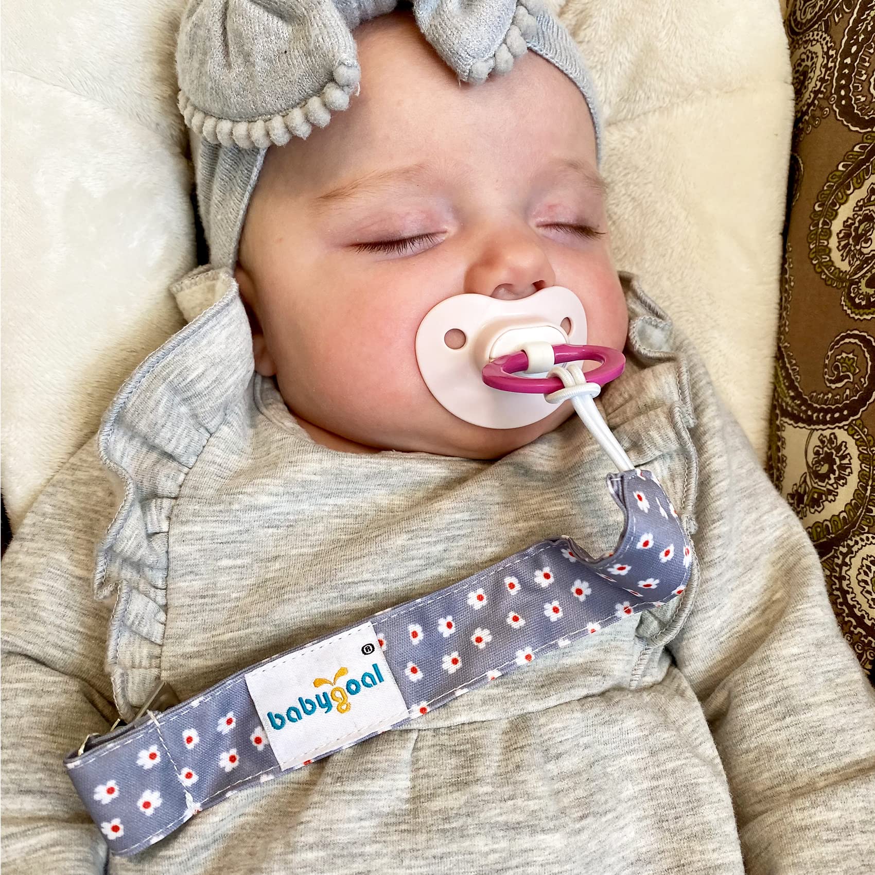 Babygoal Floral Pacifier Clips, 6 Pack Binky Paci Holder Clips and Leash for Boys and Girls Fits for Most Pacifier, Binkie Styles & Baby Teethers & Toys and Gift 6PS21