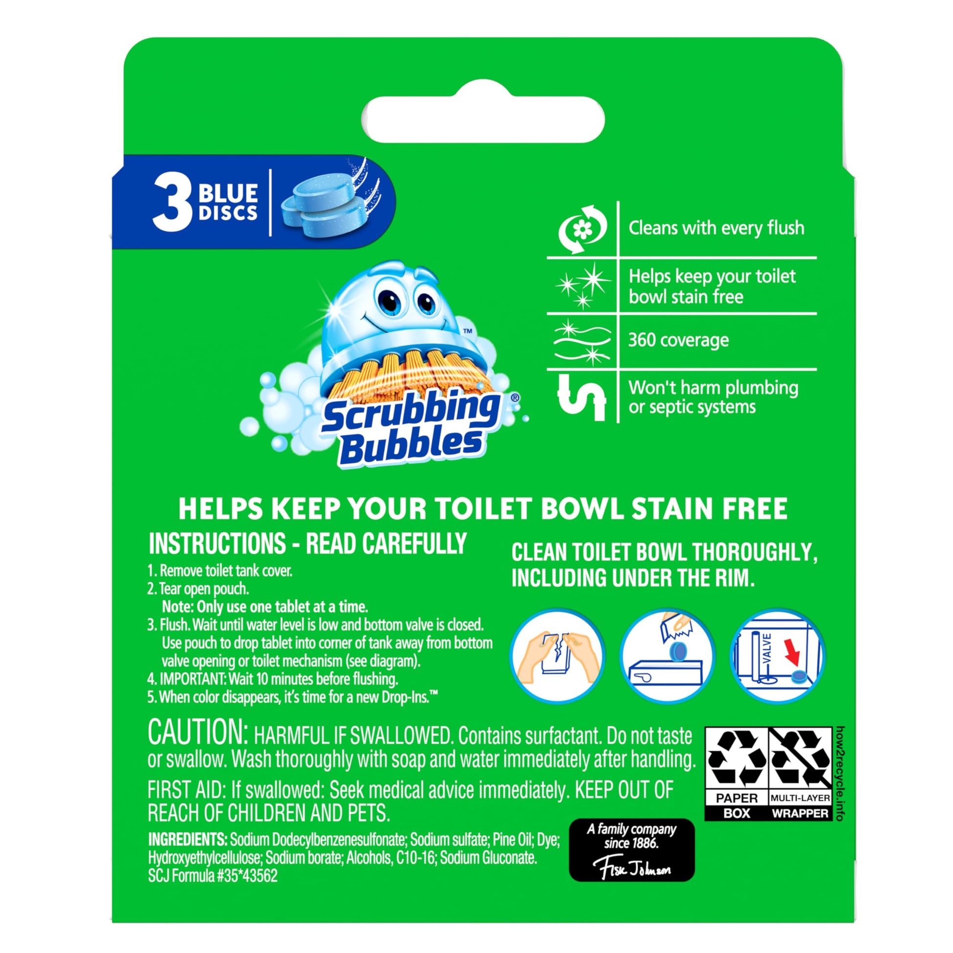 Scrubbing Bubbles Toilet Tablets, Continuous Clean Toilet Drop Ins, Helps Keep Toilet Stain Free and Helps Prevent Limescale Buildup, 3 Count, Pack Of 1