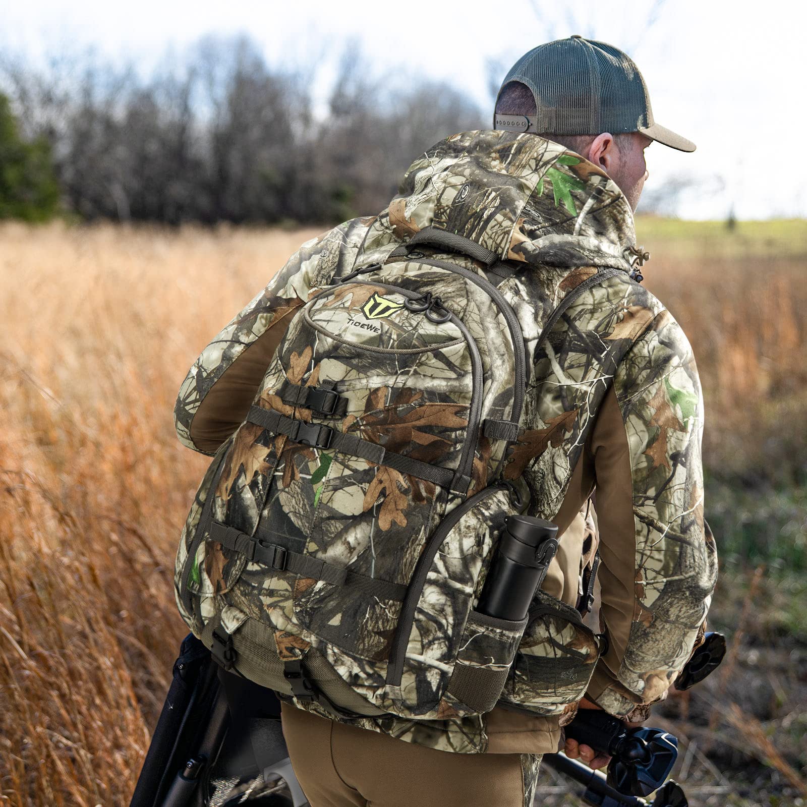 TIDEWE Hunting Backpack, Waterproof Camo Hunting Pack with Rain Cover, Long-Lasting Large Capacity Hunting Day Pack for Rifle Bow Gun (Next Camo G2)