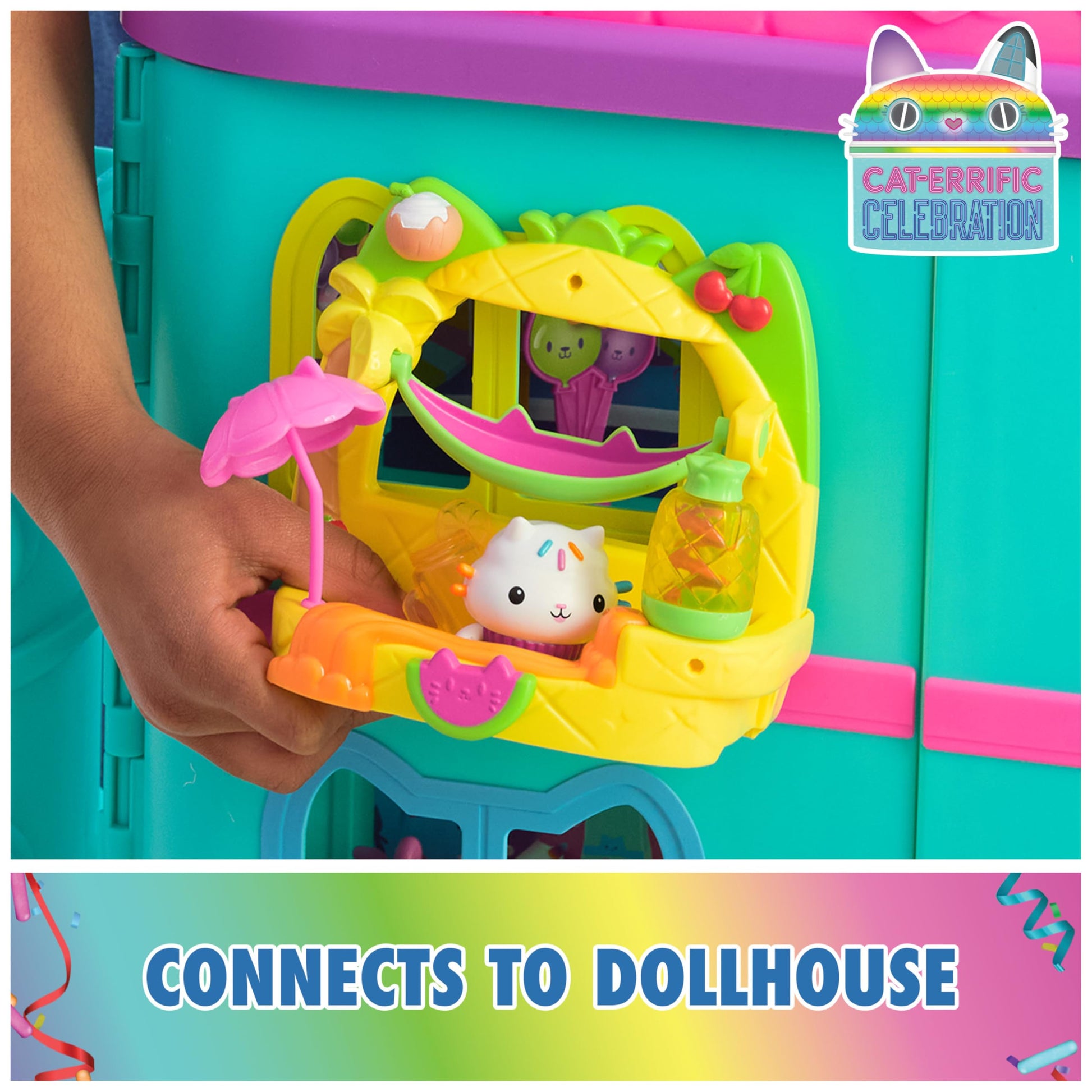Gabby’s Dollhouse, Cakey’s Fruit Smoothie Balcony Playset, 8-Pcs with Toy Figures, Dollhouse Accessories & Sensory Play, Kids Toys for Girls & Boys 3+