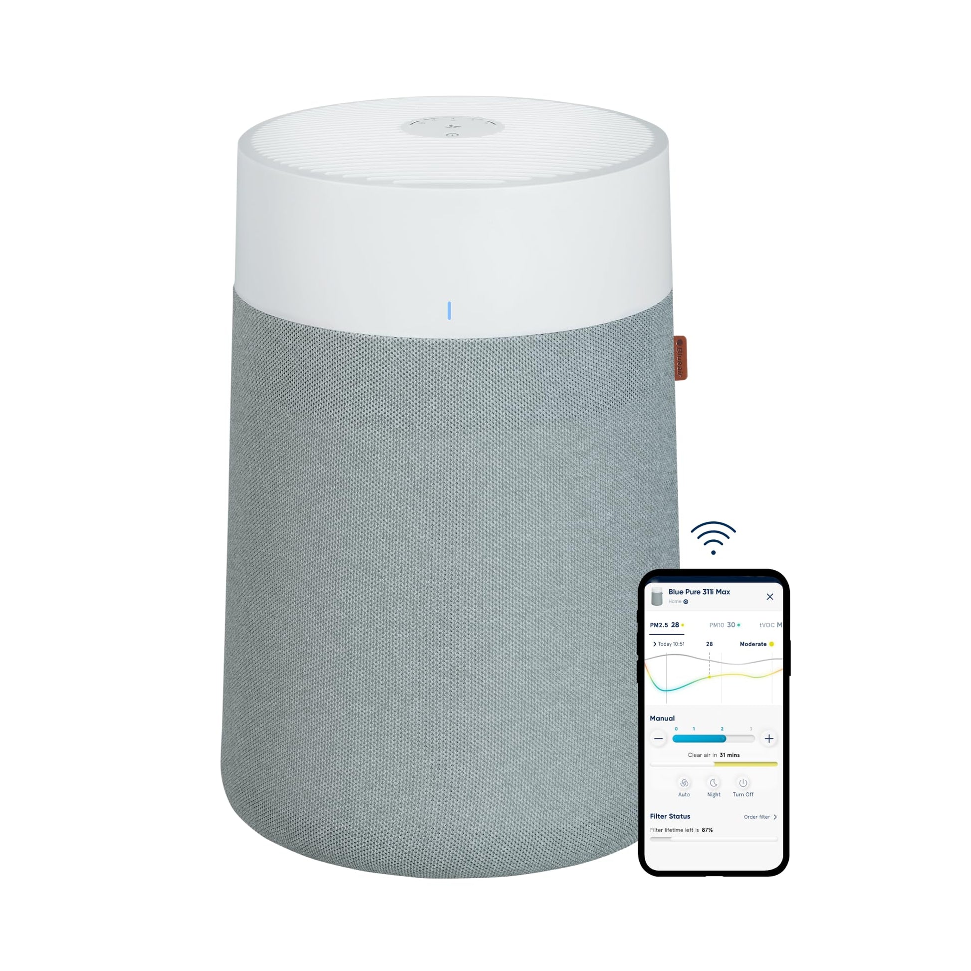 BLUEAIR Air Purifiers for Medium Rooms, Bedroom, Kitchen, Cleans 1,858 sqft in one hour, HEPASilent Smart Air Cleaner for Home, Pets, Allergies, Virus, Dust, Mold, Smoke - Blue Pure 311i Max