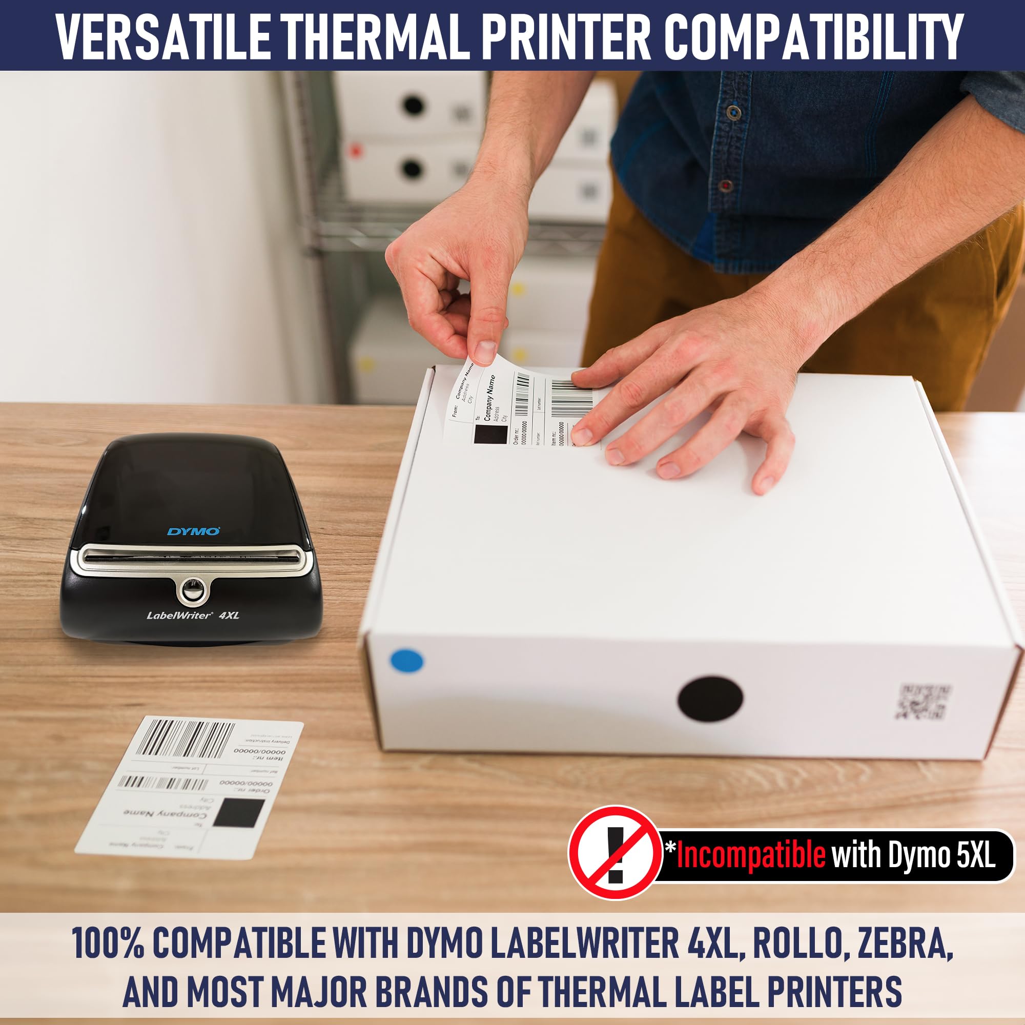 Dasher Products Thermal Shipping Labels Compatible with Dymo LabelWriter 4XL 1744907 4x6 Internet Postage Labels, Water Resistant, Strong Adhesive, Perforated, 220 per Roll, NOT for 5XL (4 Pack)