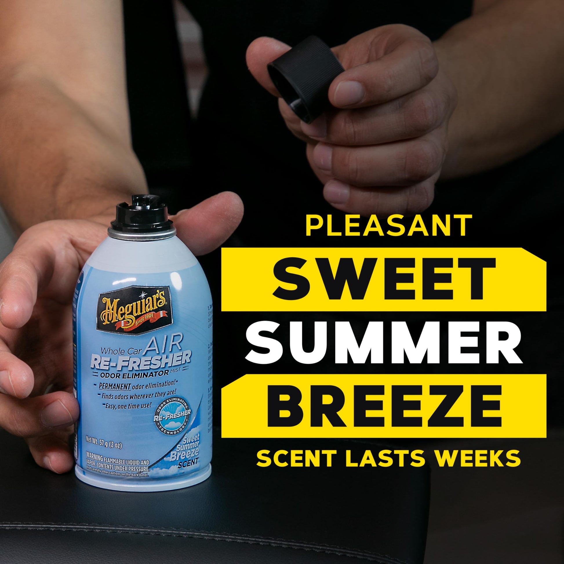 Meguiar's G16602 Meguiar's Whole Car Air Refresher, Odor Eliminator Spray Eliminates Strong Vehicle Smells Throughout Your Interior, Summer Scent, 2 Oz Aerosol Canister