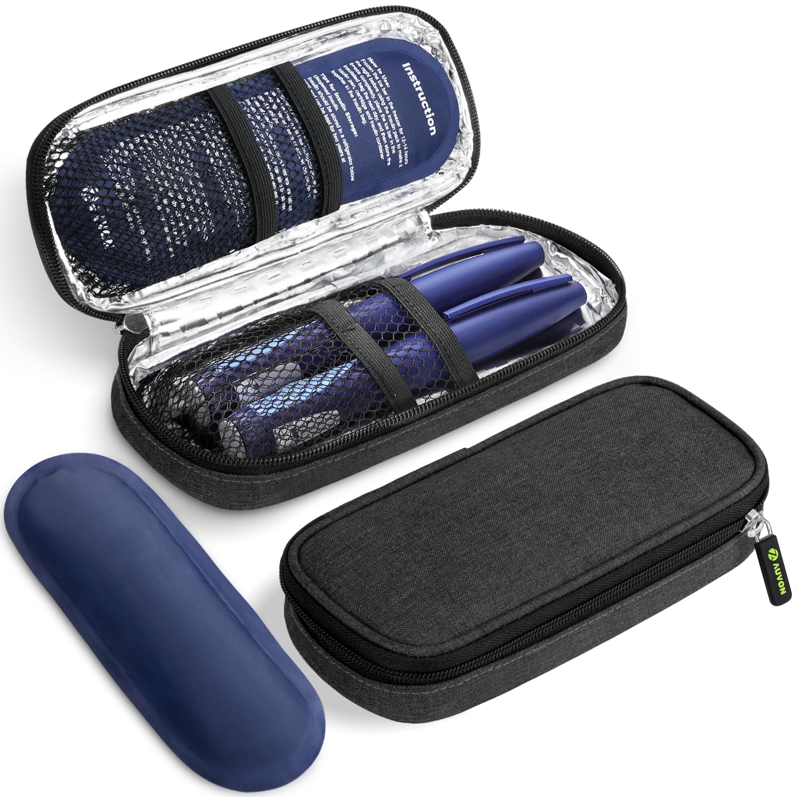 AUVON Insulin Cooler Travel Case with 2 x 90g TSA Approved Ice Packs, Diabetic Medication Insulated Cooling Bag for Insulin Pens and Diabetic Supplies Storage, Compact for Daily Life and Trips