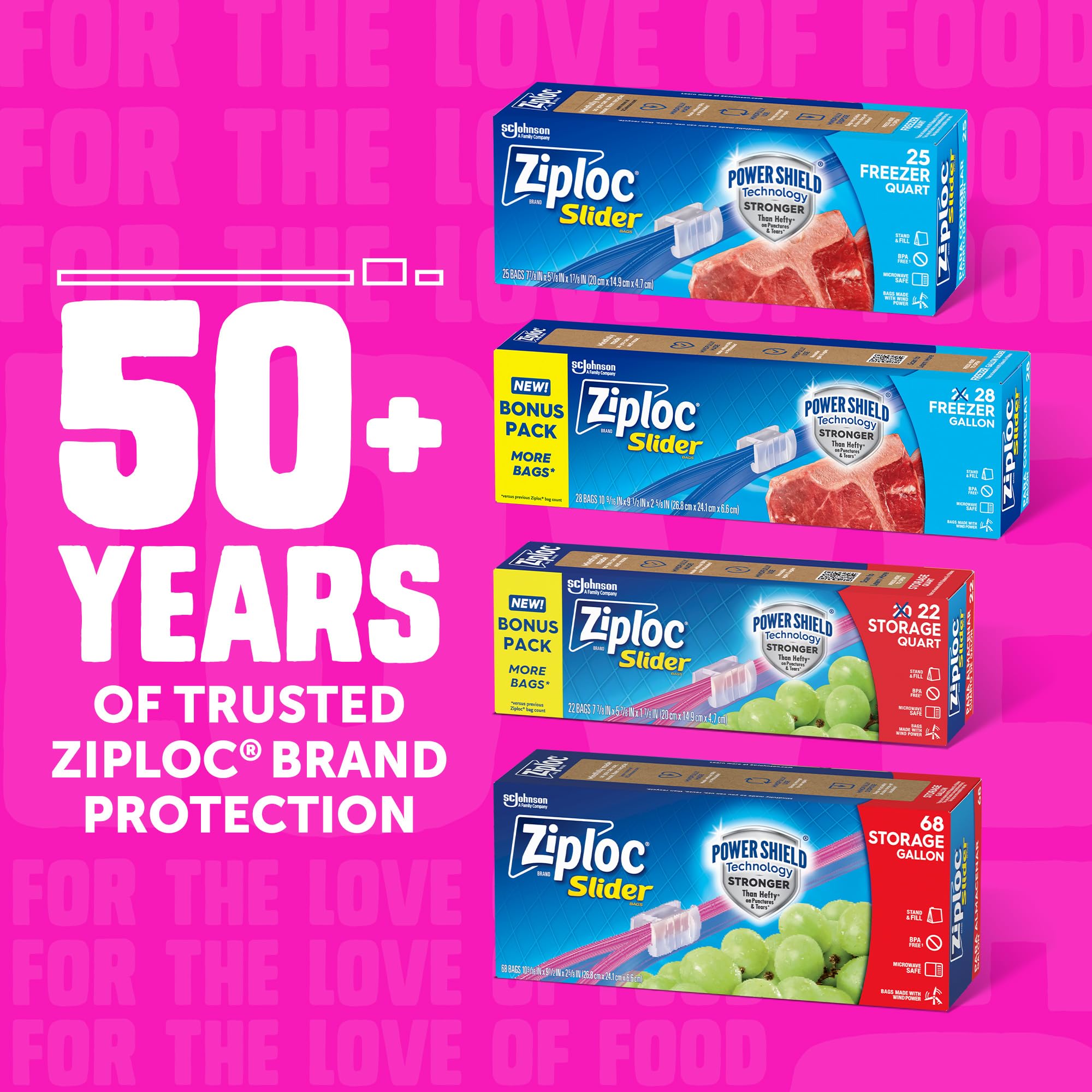 Ziploc Gallon Food Storage Slider Bags, Power Shield Technology for More Durability, 68 Count
