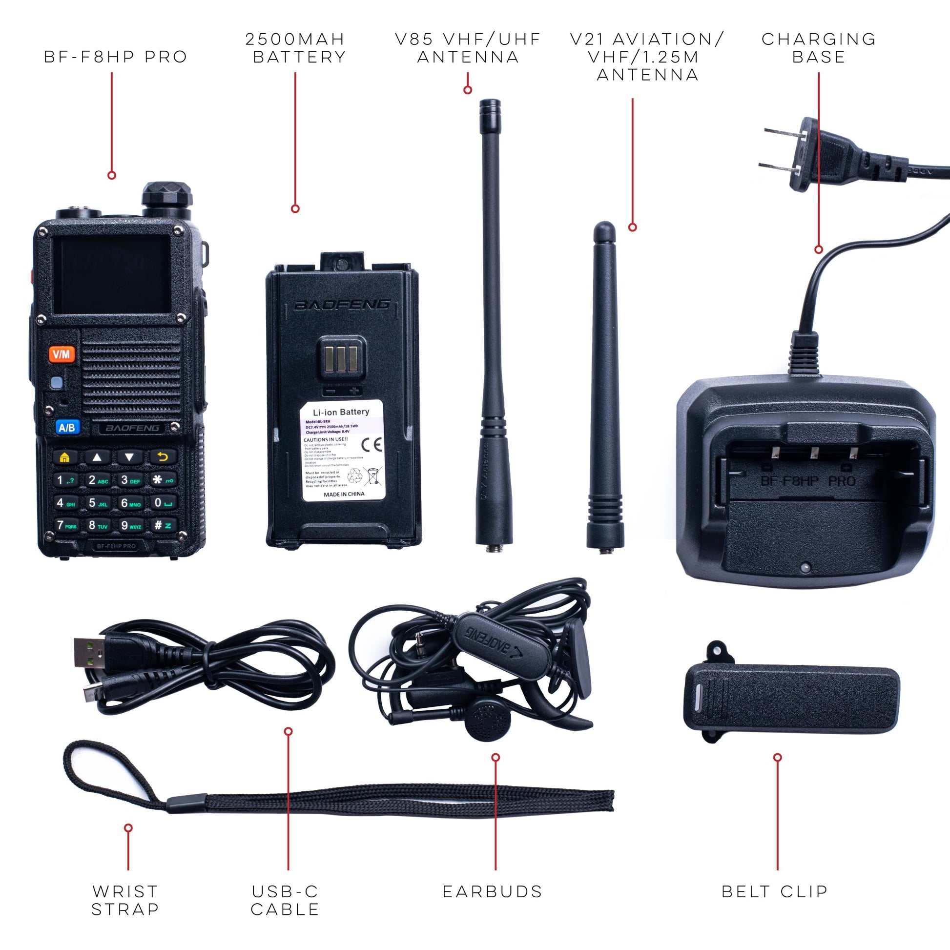 BAOFENG BF-F8HP PRO 10 W Tri-Band Two-Way Radio – UV-5R 7th Gen, 1000 Channels, GPS & NOAA Weather, Aviation/VHF/UHF/1.25 m Scanner, IP54 Rugged, USB-C Rechargeable Battery