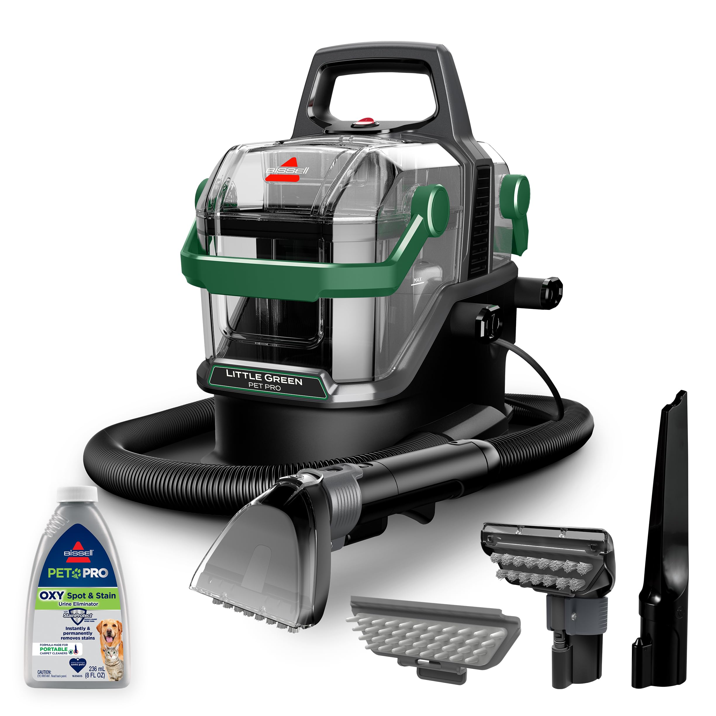 BISSELL Little Green Pet Pro Tragbarer Teppichreiniger, tragbarer Tiefenreiniger für Teppiche und Polster, Auto-Detailer, mit selbstreinigendem Tough Stain Tool, Tierhaarentfernungstool, Fugendüse (3909)