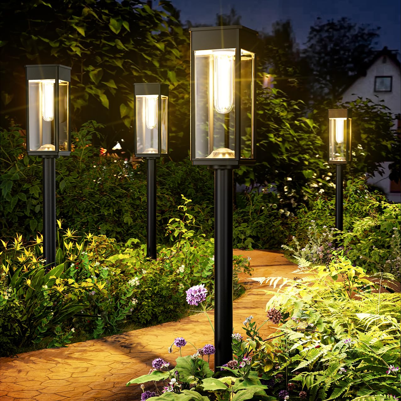 ALFIOT Solarwegleuchten für den Außenbereich, 8er-Pack helle Solarleuchten für den Außenbereich, IP65 wasserdichte Solargartenleuchten, solarbetriebene Landschaftsbeleuchtung für Hof, Terrasse, Gehweg, Auffahrt (warmweiß)