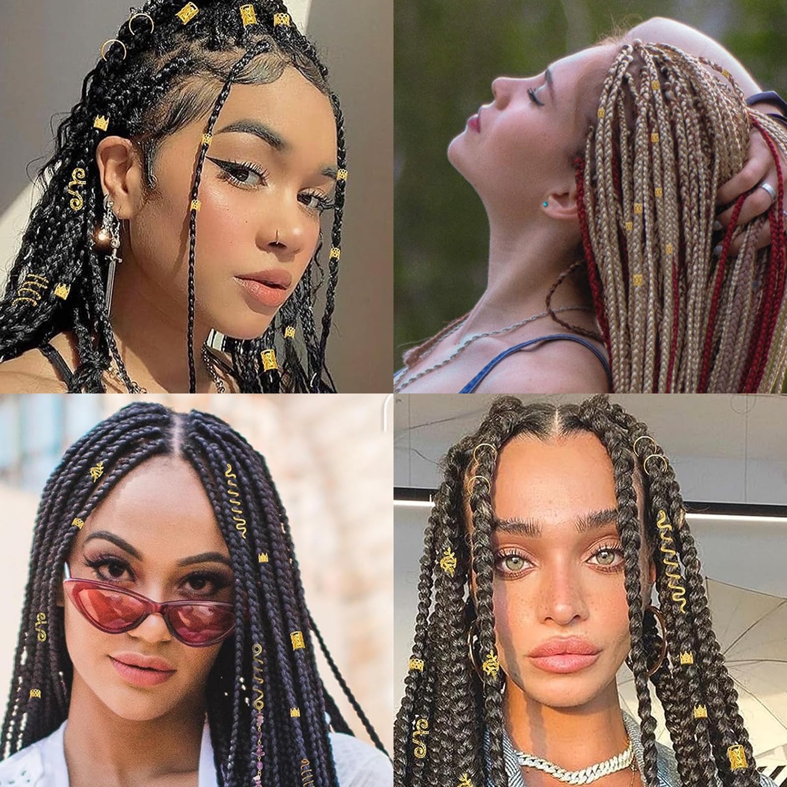 Gold Hair Jewelry Braid, Tuefuzy 100 Pcs Hair Accessory, Hair Dreadlock Accessory Braid, Metal Gold Braids Rings Cuffs Clips for Dreadlock Accessory Jewelry Decorations
