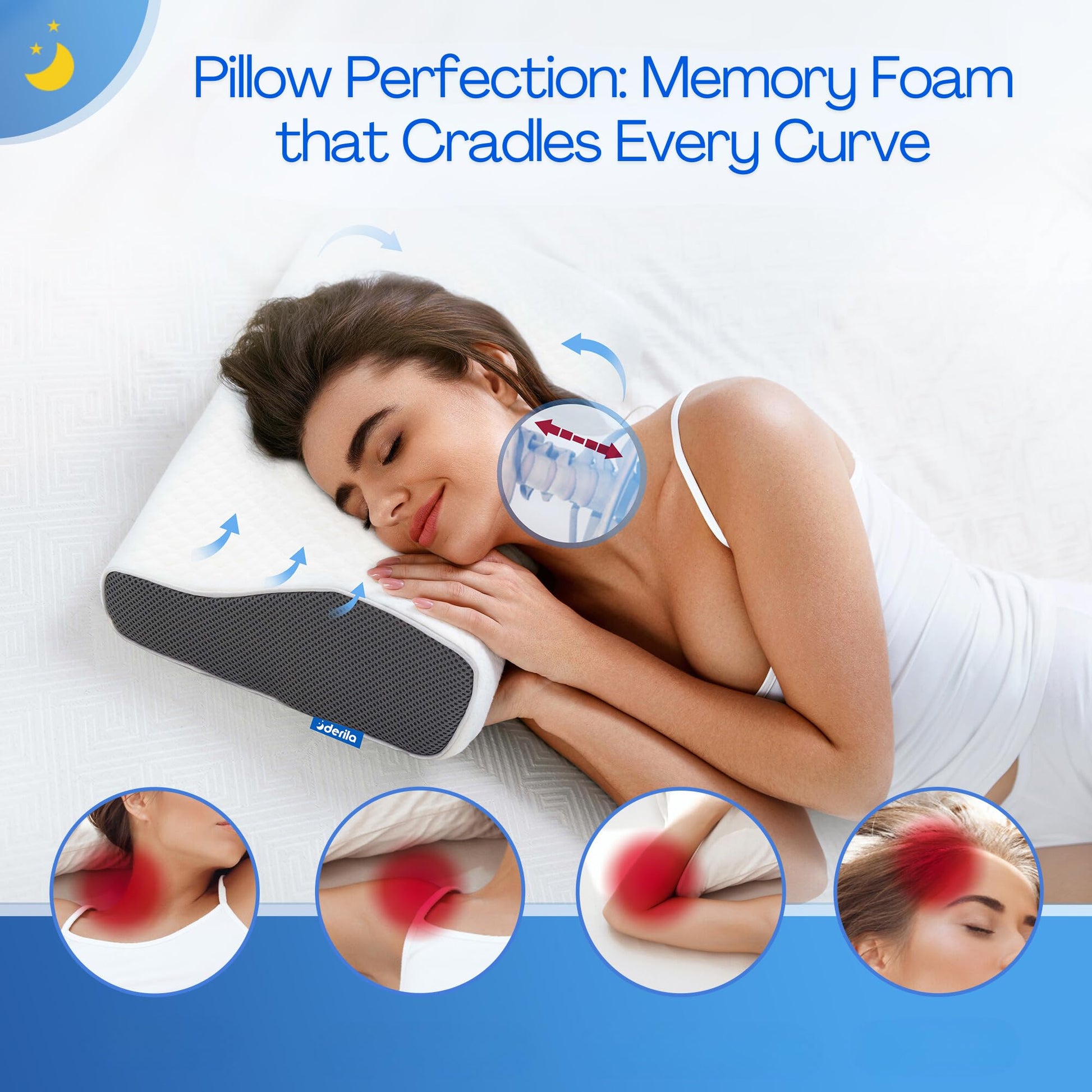 Derila Cervical Queen Size Pillow for Sleeping - Support Pillow for Side, Back, Stomach Sleepers - Contour Best Bed Pillows for Sleeping