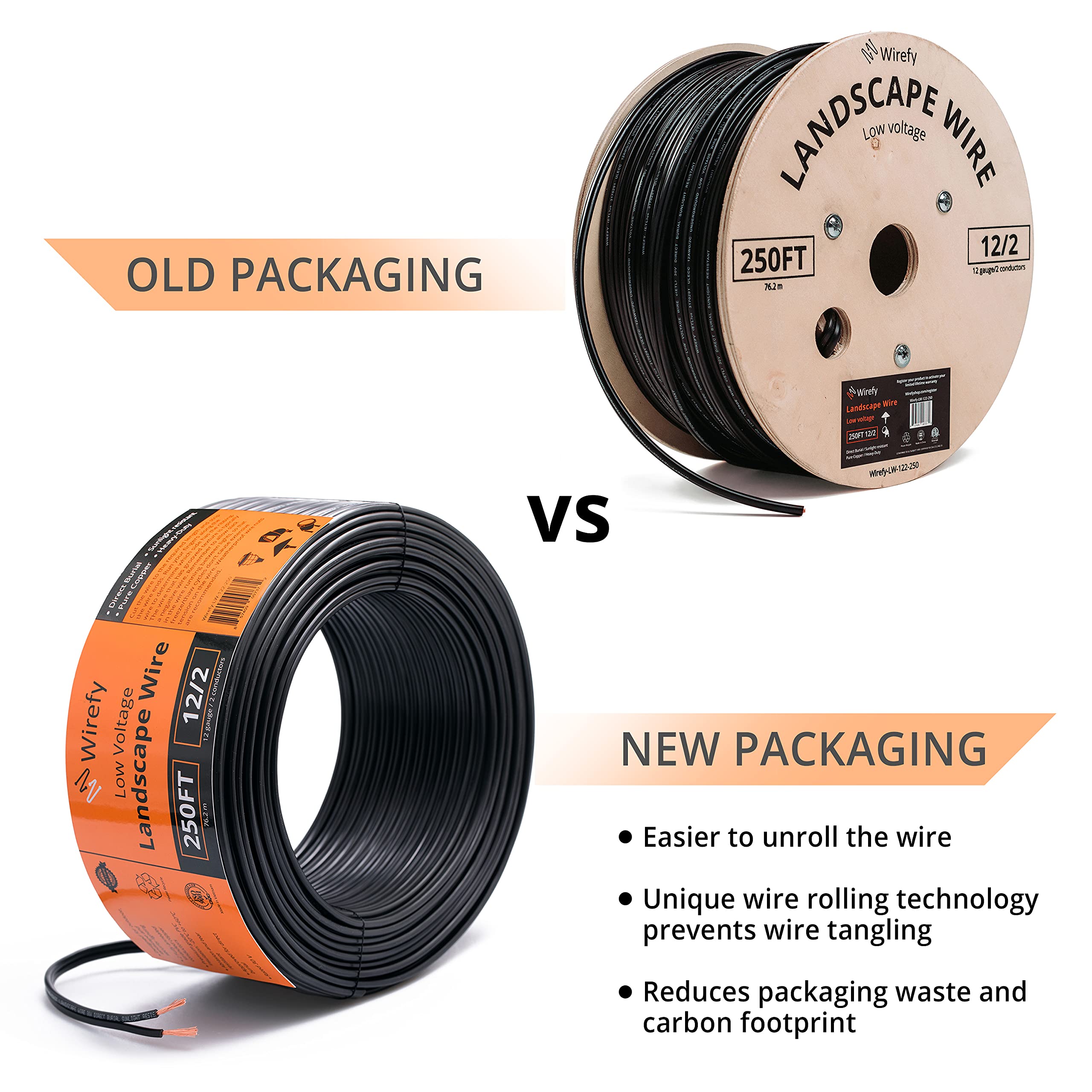 Wirefy 12/2 Low Voltage Landscape Lighting Copper Wire - Outdoor Direct Burial - 12-Gauge 2-Conductor 250 Feet | Landscape Lighting Wire | 12/2 Landscape Wire