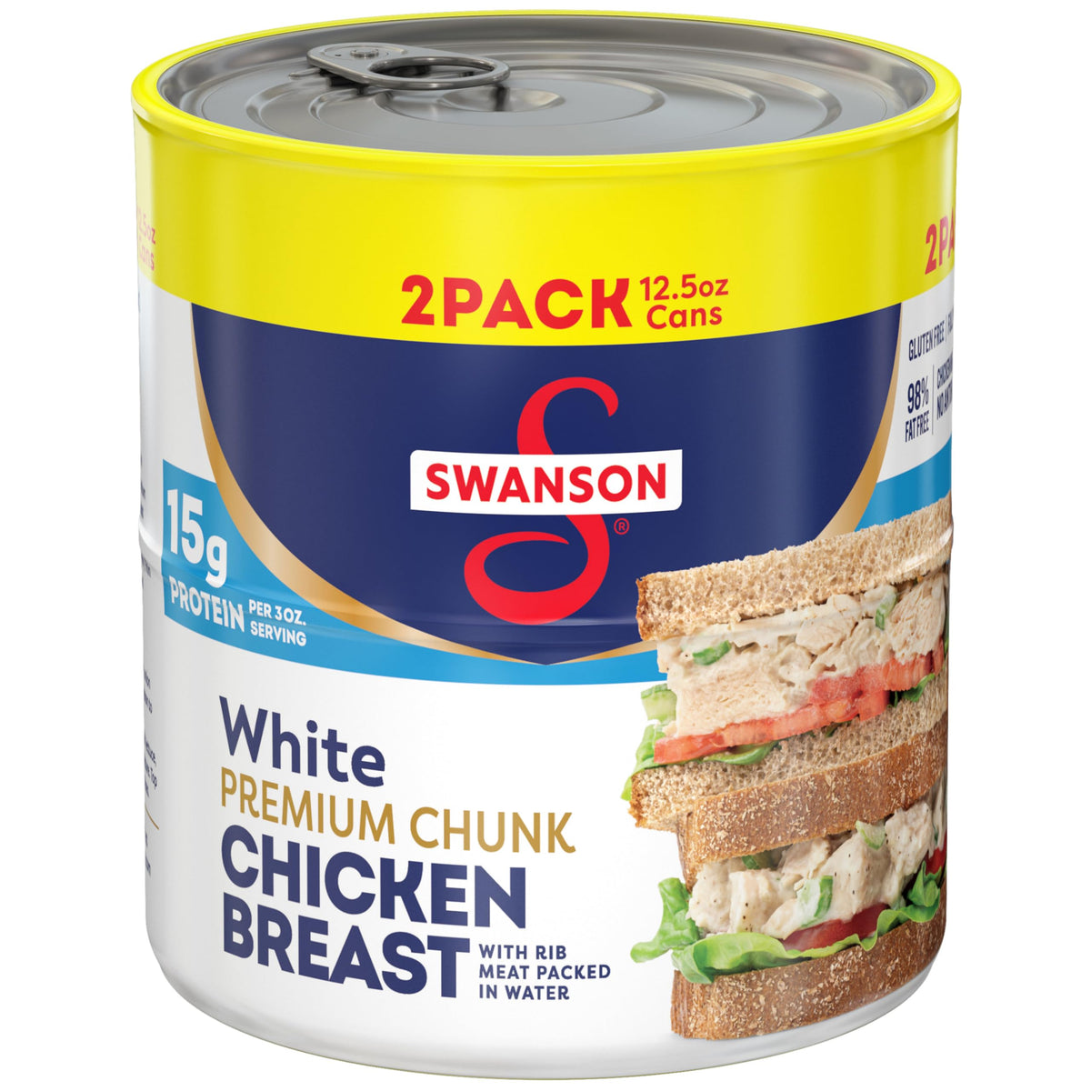 Swanson White Premium Hähnchenbruststücke mit Rippenfleisch in Wasser, 354 g (2er-Pack)