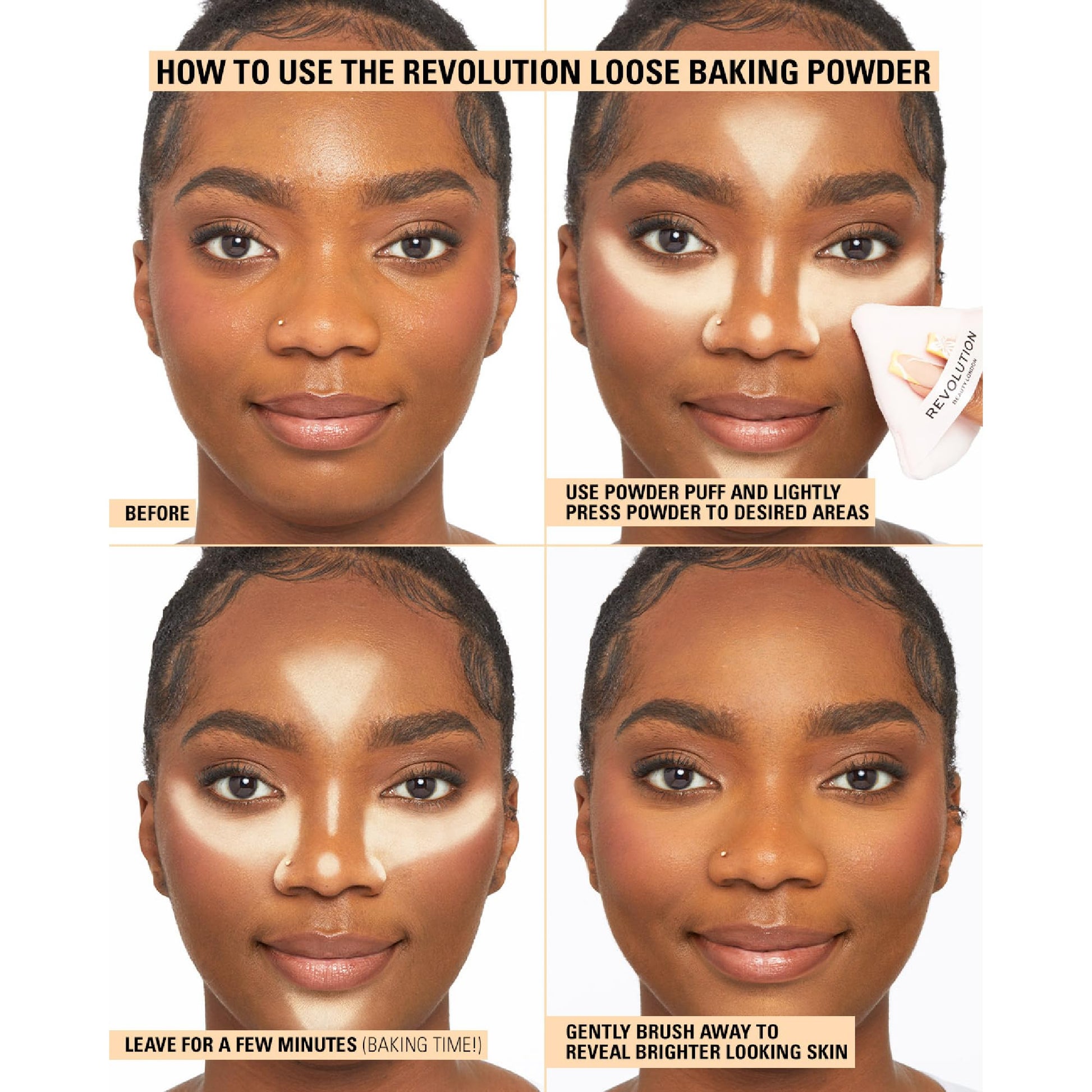 Revolution, Loose Baking Powder, Makeup Setting Powder, Long Lasting Coverage, Mattifies & Reduces Shine, Translucent, 1.12 oz