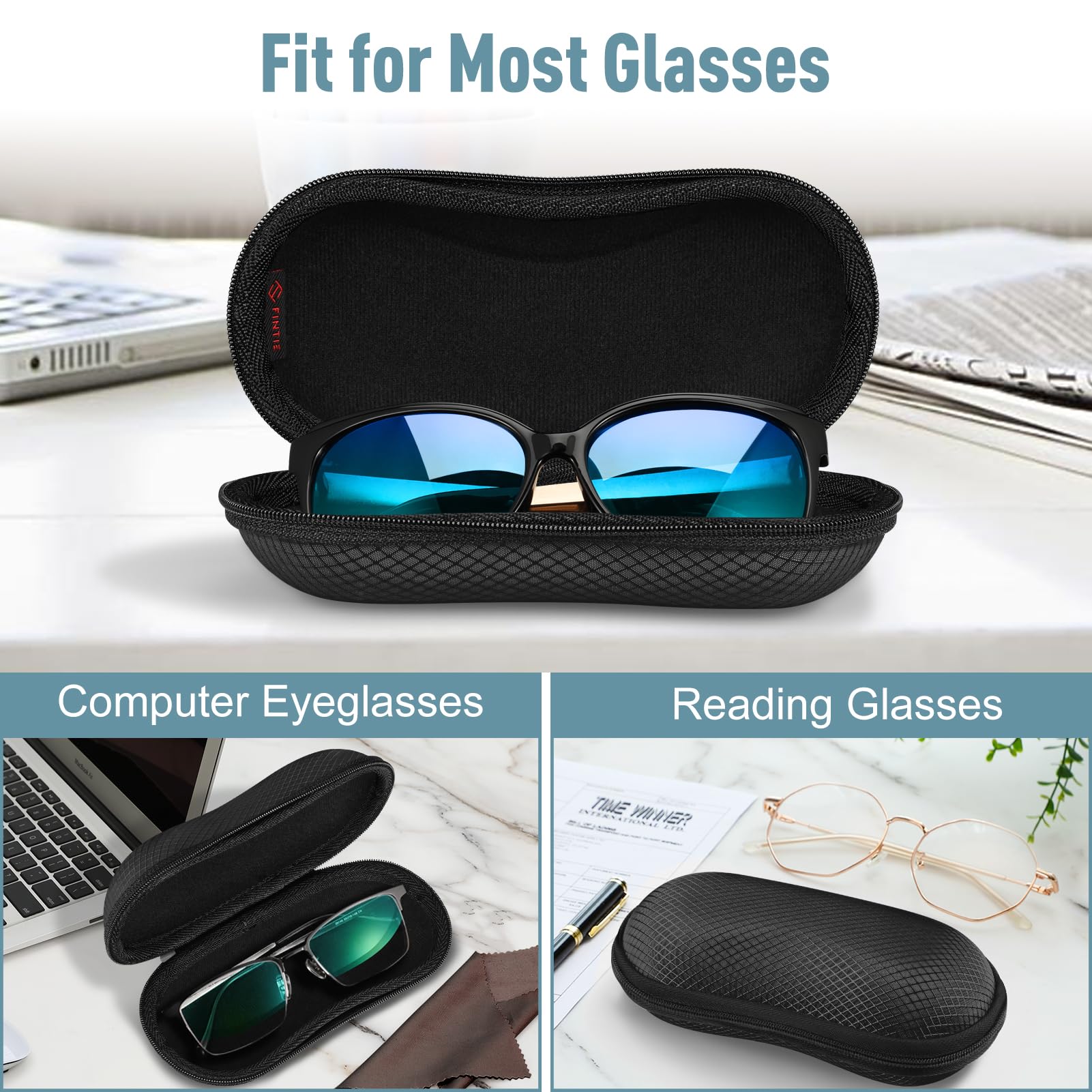 Fintie Sunglasses Case, Hard EVA Shell Shockproof Sport Glasses Case with Metal Carabiner Travel Zipper Eyeglasses Holder, Black