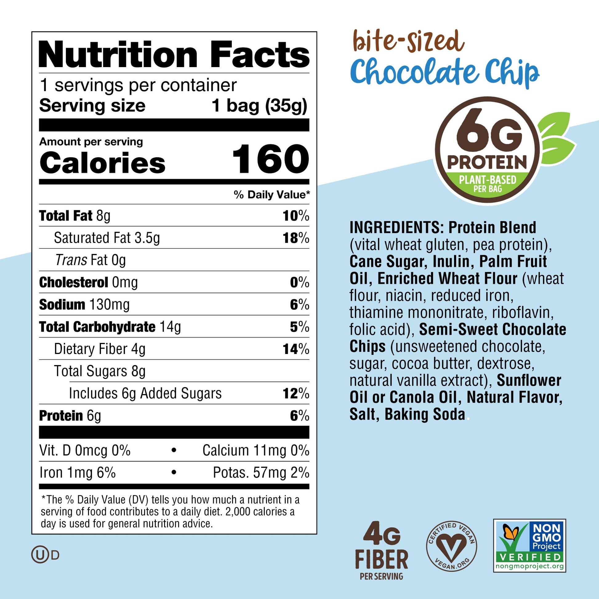 Lenny & Larry's The Complete Crunchy Cookie, Chocolate Chip, 6g Plant Protein, Vegan, Non-GMO, 1.25 Ounce Pouch (Pack of 12)