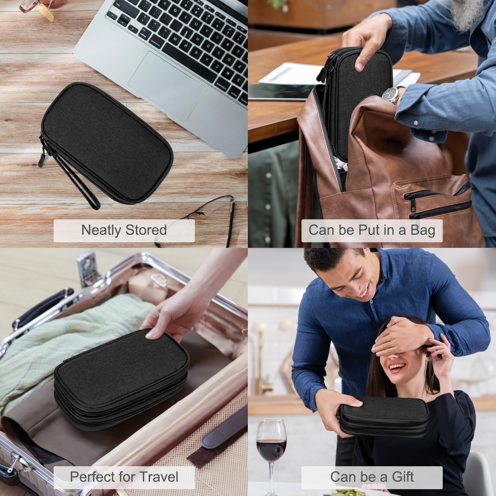 FYY Travel Cable Organizer Pouch Electronic Accessories Carry Case Portable Waterproof Double Layers All-in-One Storage Bag for Cord, Charger, Phone, Earphone Black