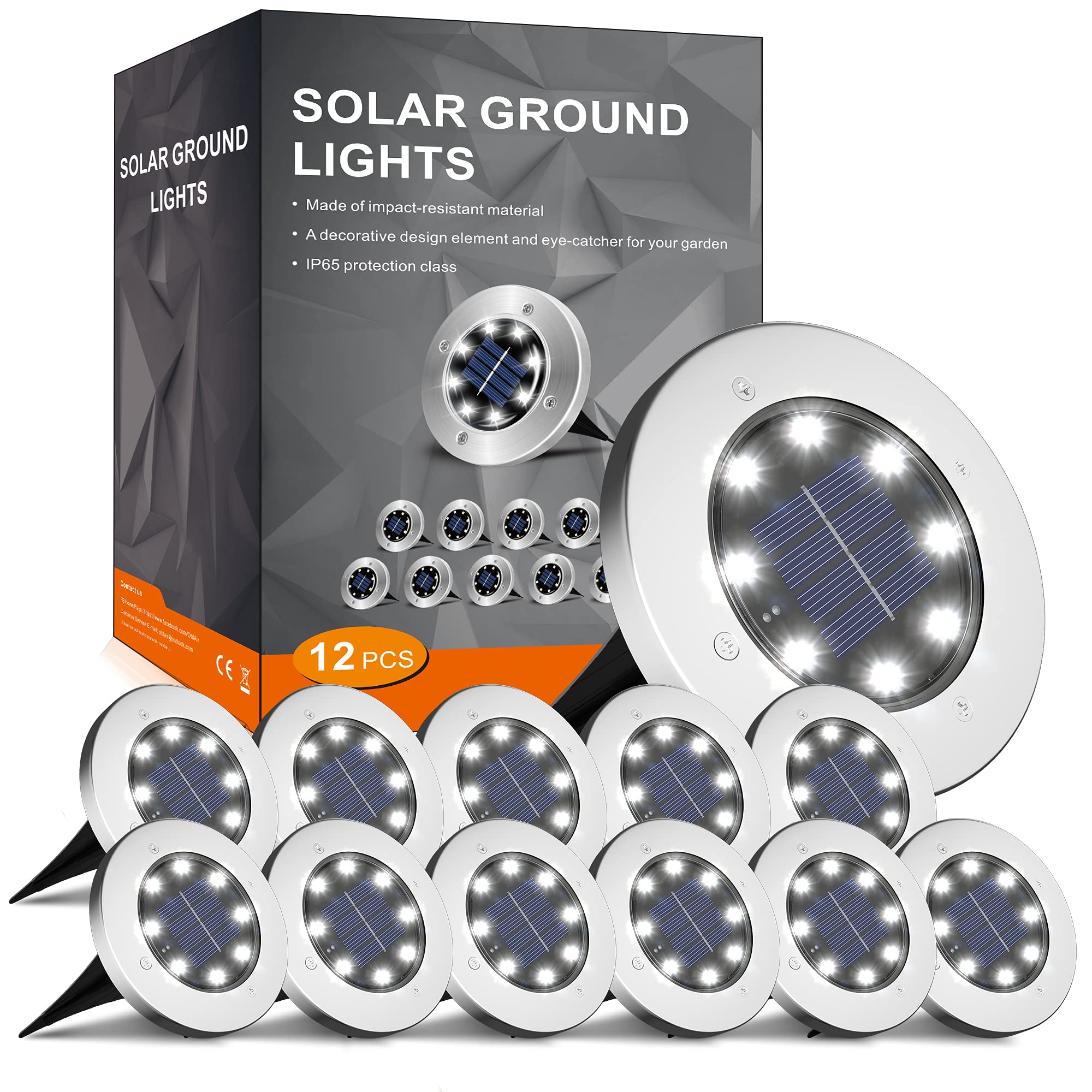 INCX Solarleuchten für draußen, 12er-Pack Solarleuchten für außen wasserdicht, Solargartenleuchten Landschaftsbeleuchtung für Terrasse, Weg, Rasen, Hof, Deck, Einfahrt, Gehweg, Kaltweiß