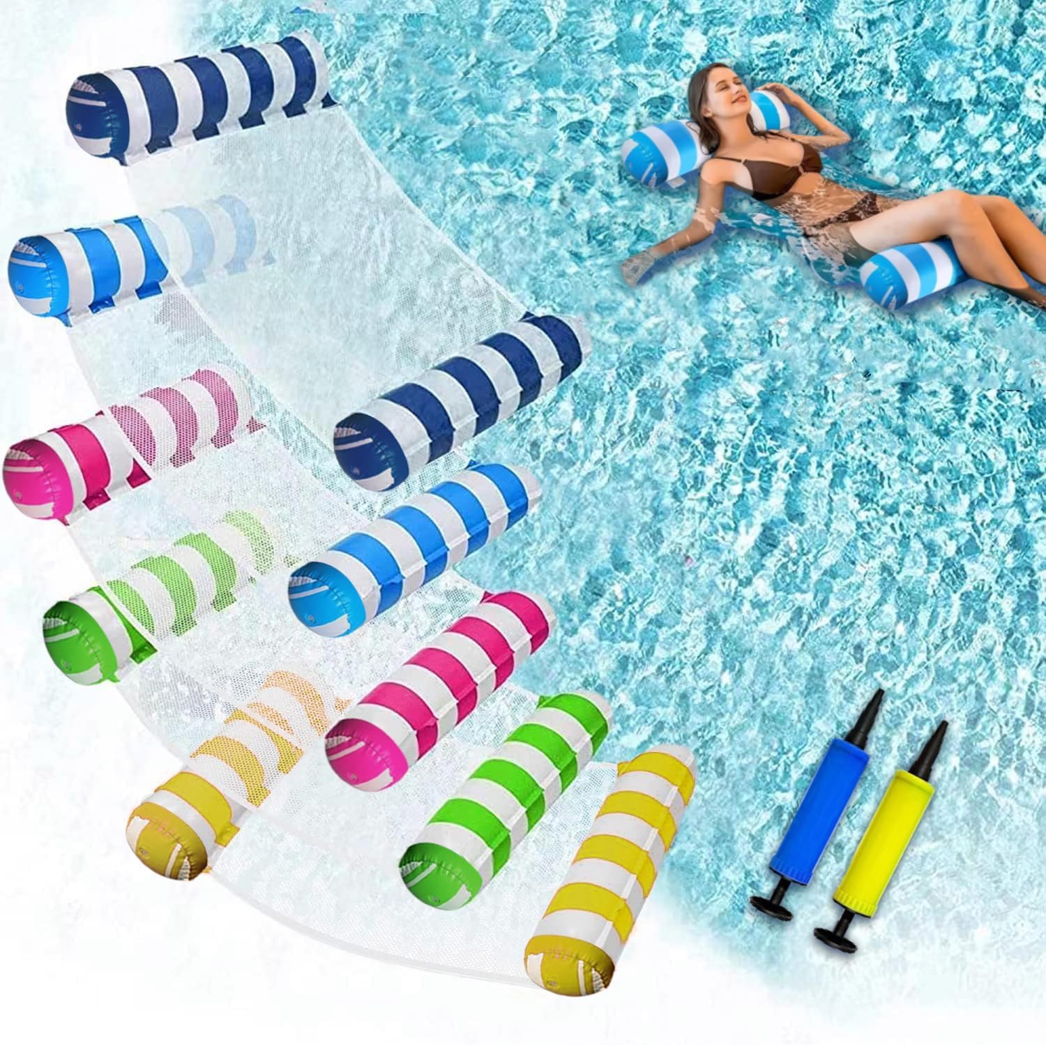 JUXIAO 5er-Pack verbesserte XL Wasser-Pool-Schwimmhilfen, 4-in-1 (Hängematte, Sattel, Liegestuhl, Drifter) vielseitige Wasser-Pool-Schwimmhilfe, antihaftbeschichtetes PVC-Material