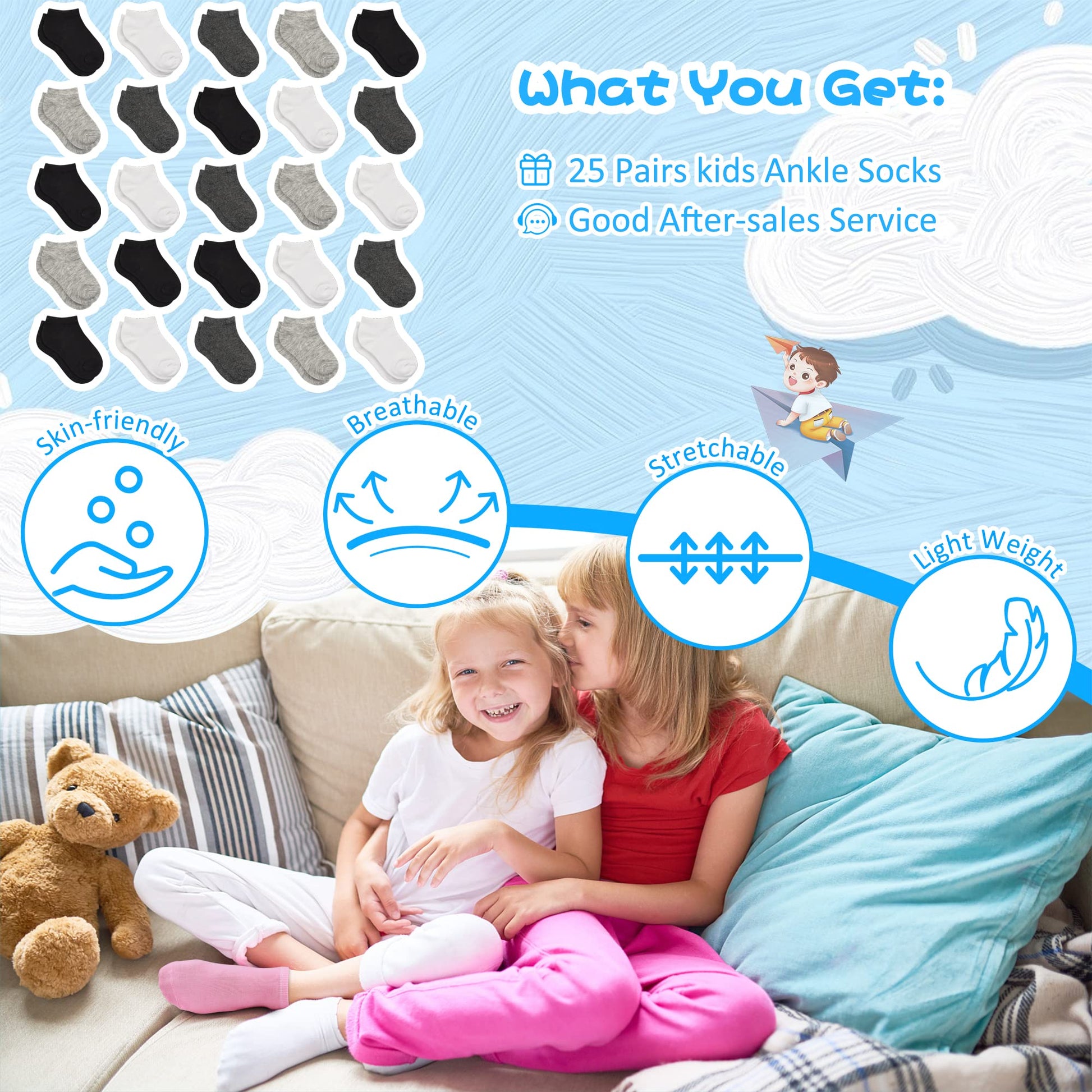 Kids Socks - 25 Pairs Toddler Low Cut Ankle Socks Set for Boys & Girls (2-4T)
