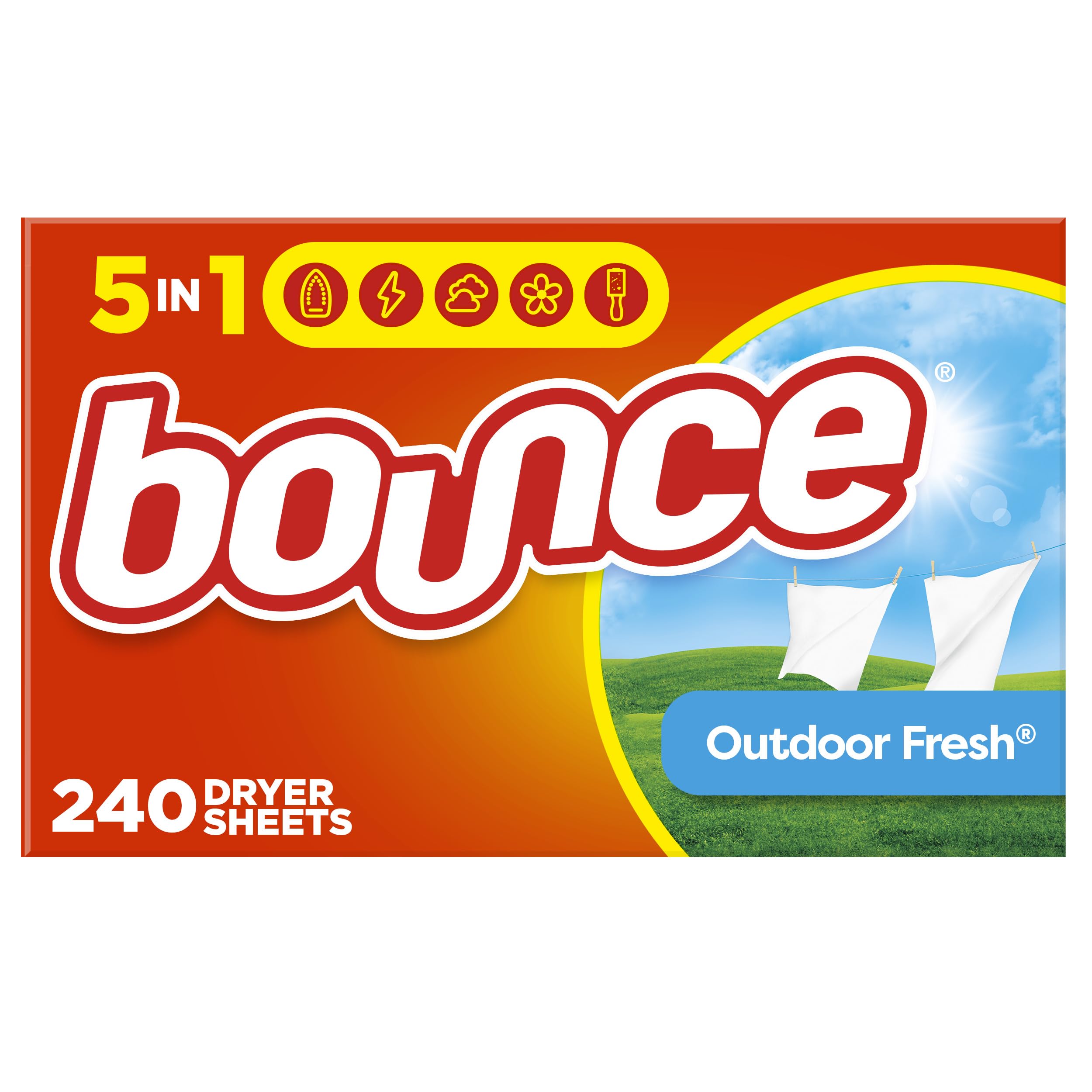 Bounce Dryer Sheets Laundry Fabric Softener, Outdoor Fresh Scent, 240 Count