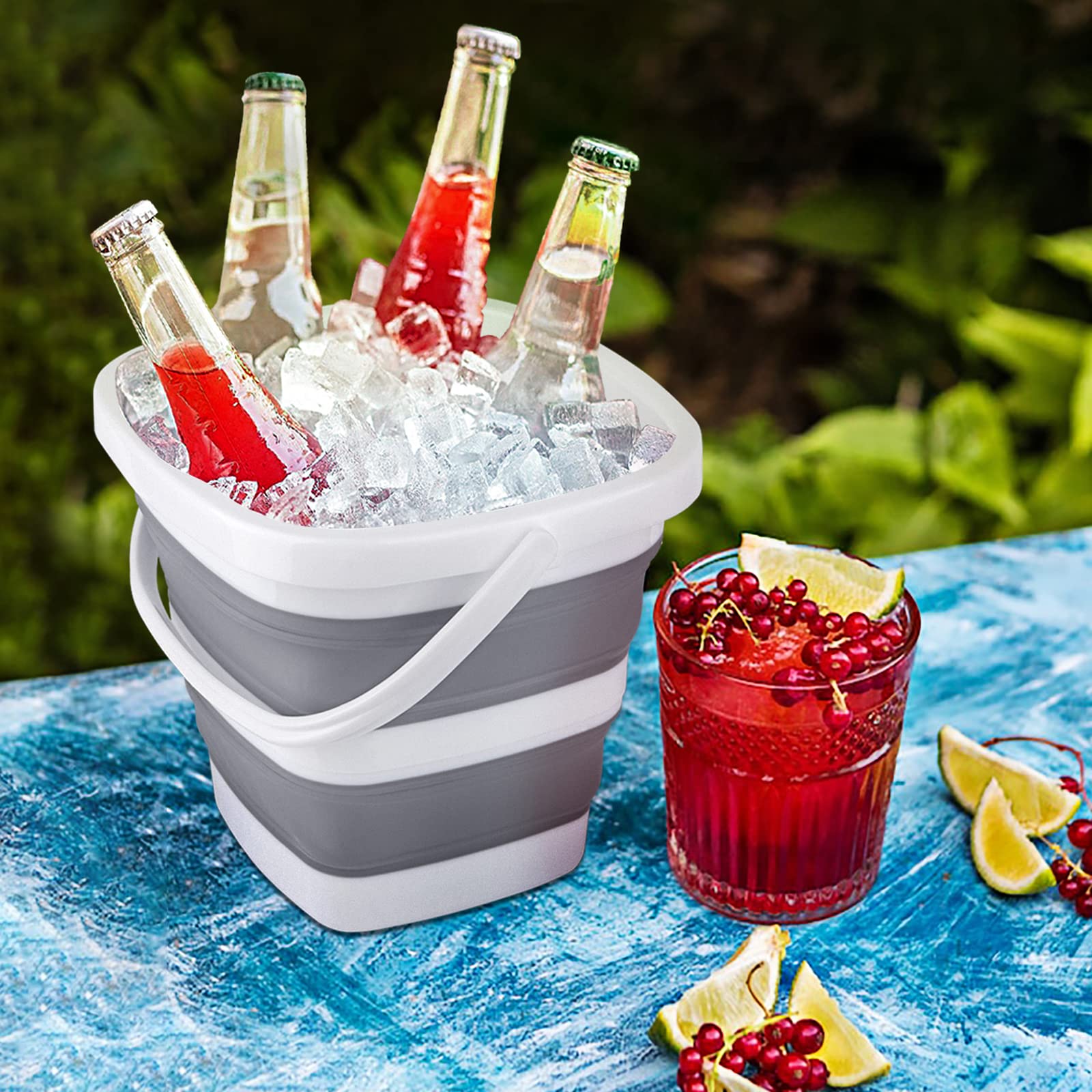 Craftend Collapsible Bucket, 5L 1.3Gallon Small Cleaning Mop Buckets for Household Outdoor Car Washing Tub Plastic Foldable Portable Camping Beach Sand Water Pot Pail Space Saving Square