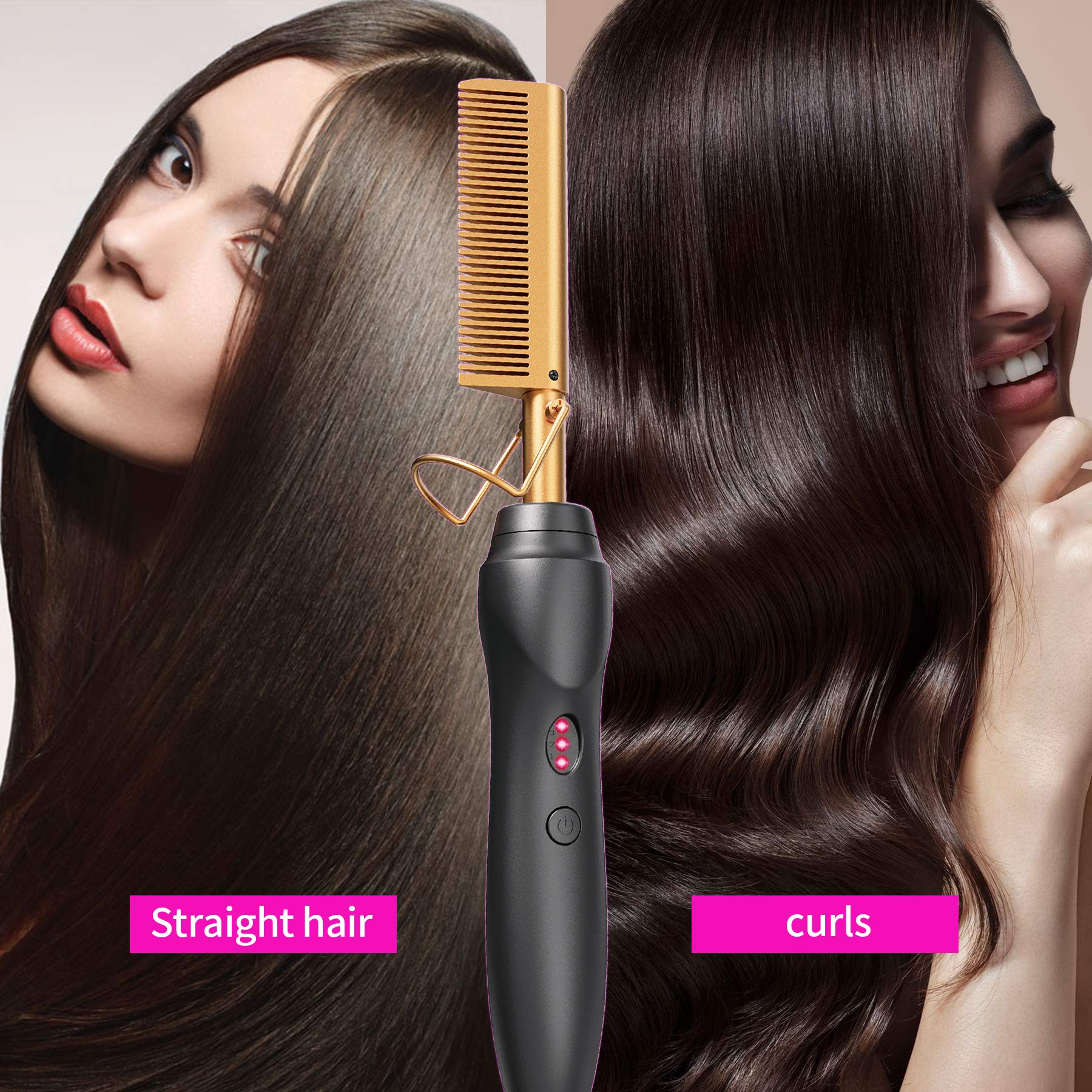 BudiGl Hot Comb Hair Straightener Pressing Combs - Ceramic Electric Straightening Comb for Natural Black Beard Wigs Holiday Gift