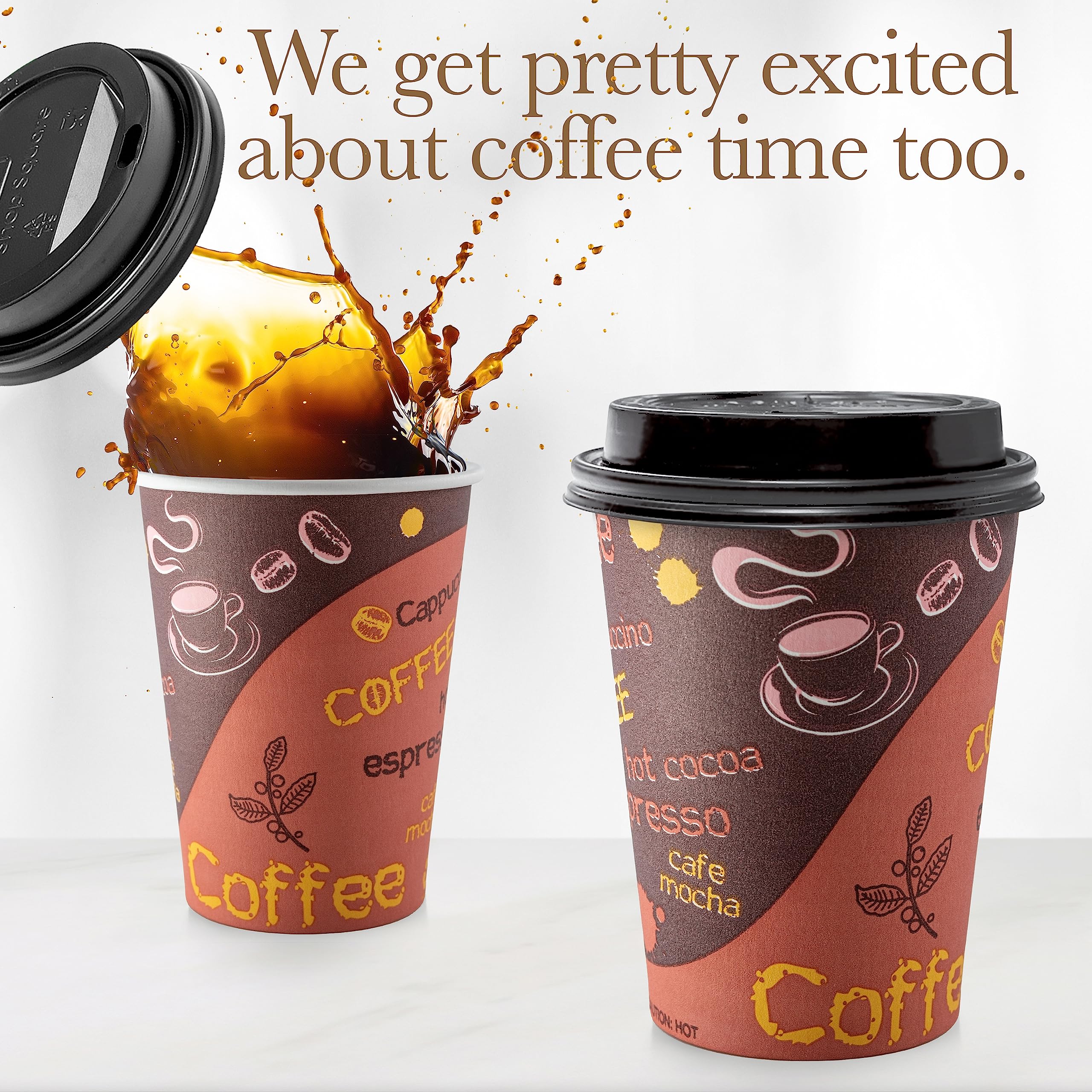 Disposable Coffee Cups with Lids 12 oz (100 Pack) - To Go Paper Coffee Cups for Hot & Cold Beverages, Tea, Hot Chocolate, Water, Juice, Eco Friendly