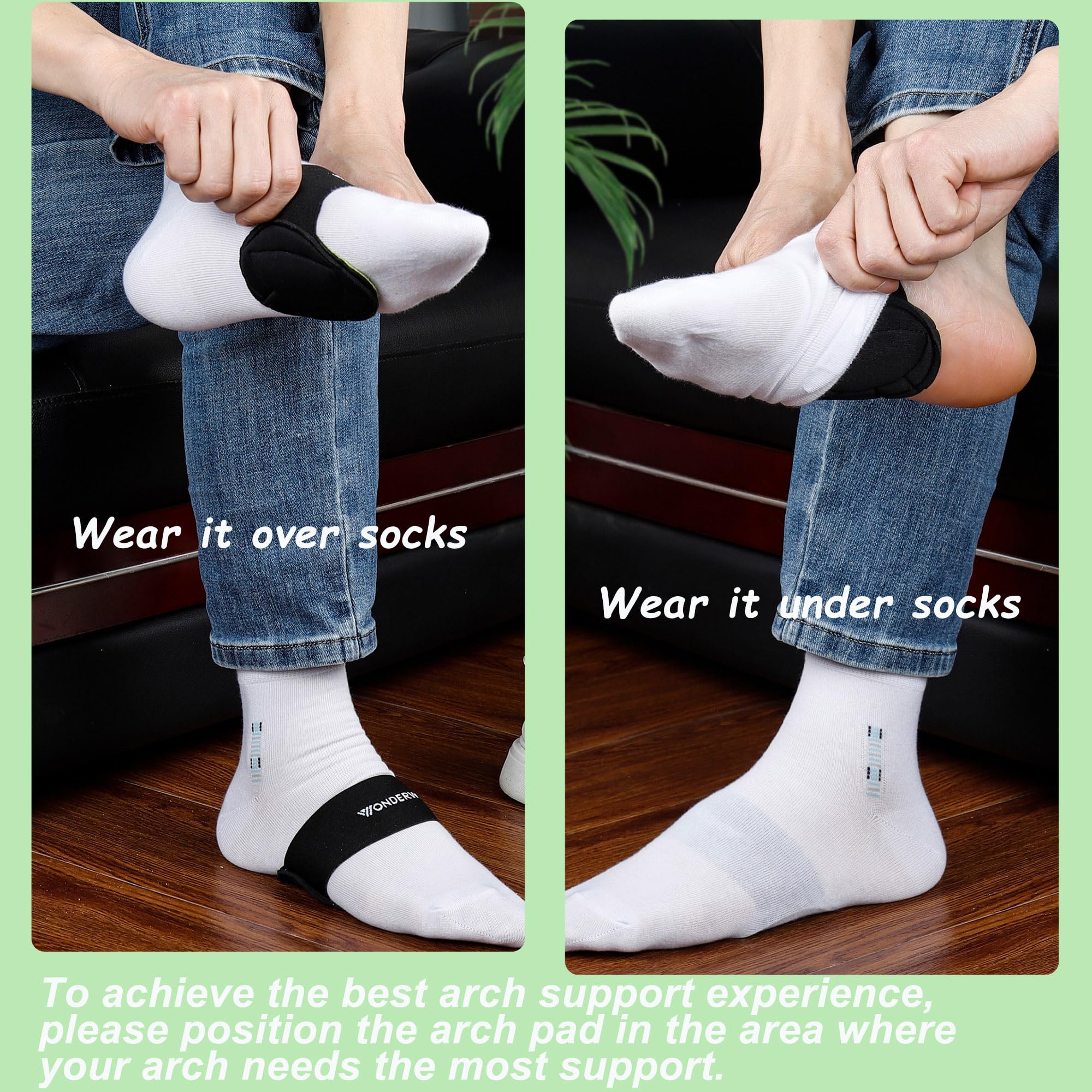 Arch Support Compression Sleeves, 3 Pairs, Cushioned Foot Relief for Plantar Fasciitis and Fallen Arches, Black/Green