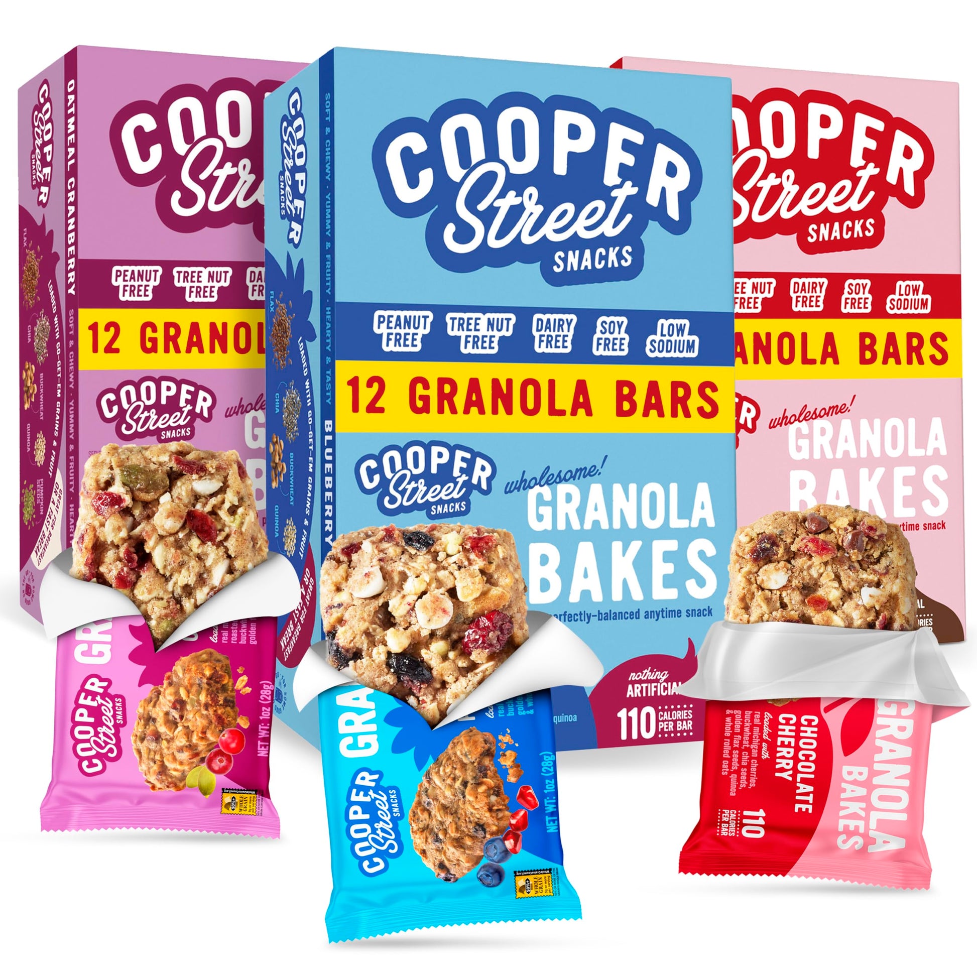 Cooper Street Granola Bakes (36 Count) – Soft and Chewy Breakfast Granola Bars Variety Pack – Nut, Dairy & Soy Free – Individually Wrapped Healthy Snacks for Kids, School, Work, Hiking & On-the-Go