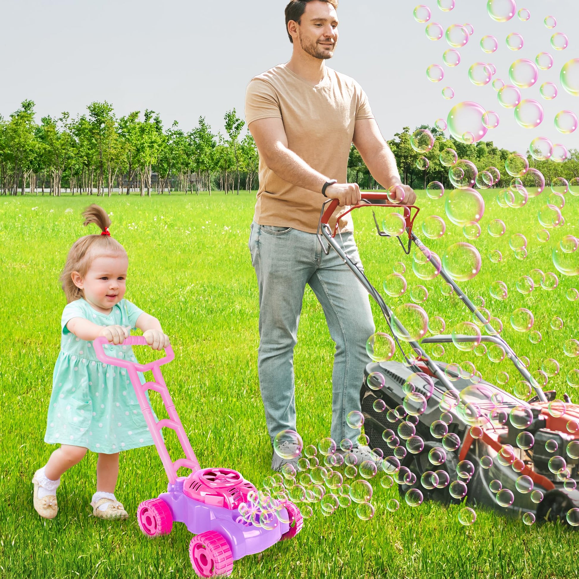 ArtCreativity Bubble Lawn Mower for Toddlers 1-3, Kids Bubble Machine for 1-Year-Old Girl Gifts, Summer Outdoor Push Gardening Toys for Kids Age 1 2 3+ Halloween Birthday Gifts for Preschool Girls