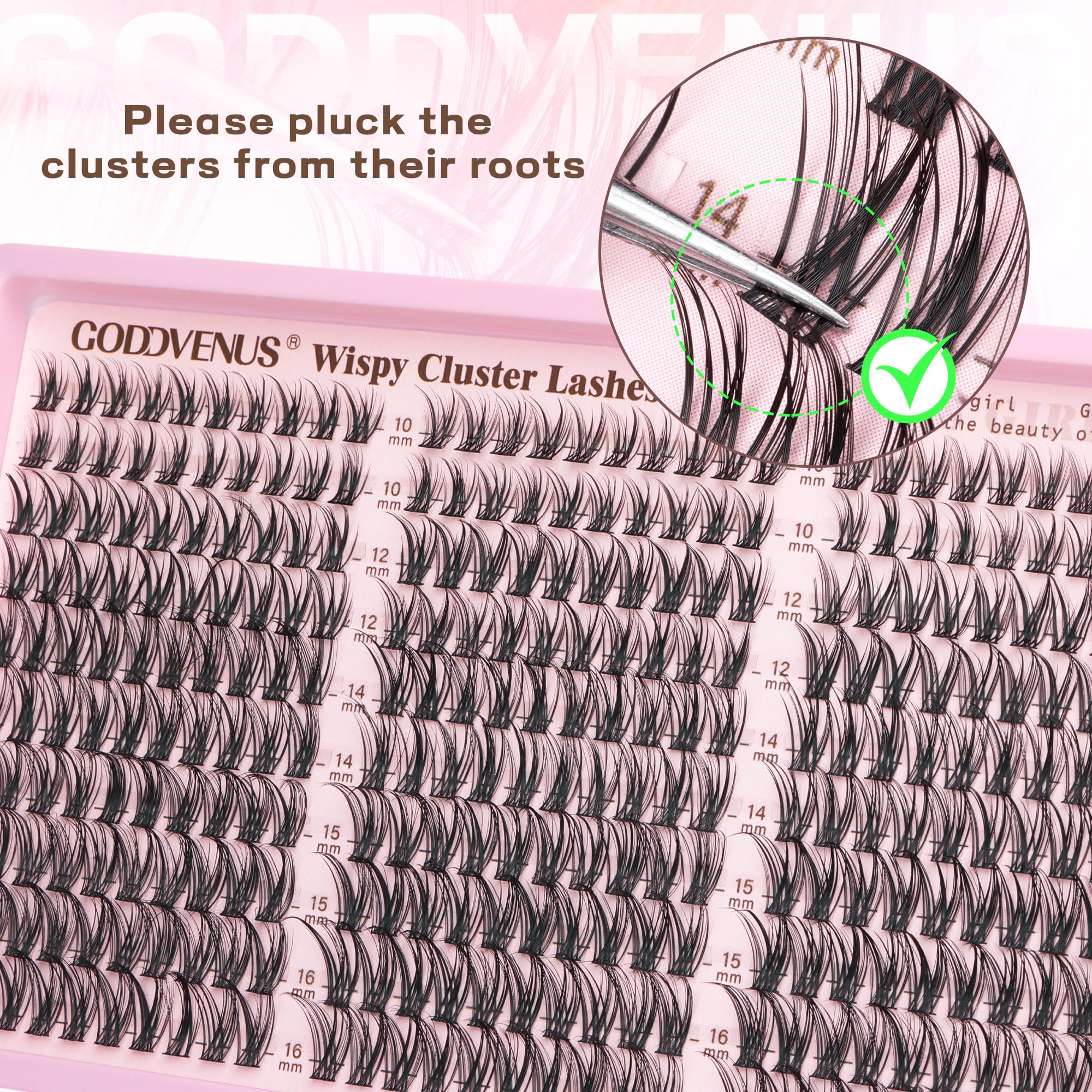 Goddvenus Lash Clusters Kit Wispy Eyelash Clusters Lashes Natural DIY Lash Extension Kit 10-16mm Cluster Eyelash Extensions Kit 300pcs C Curl Individual Lashes Cluster Eyelash (No Tweezers)