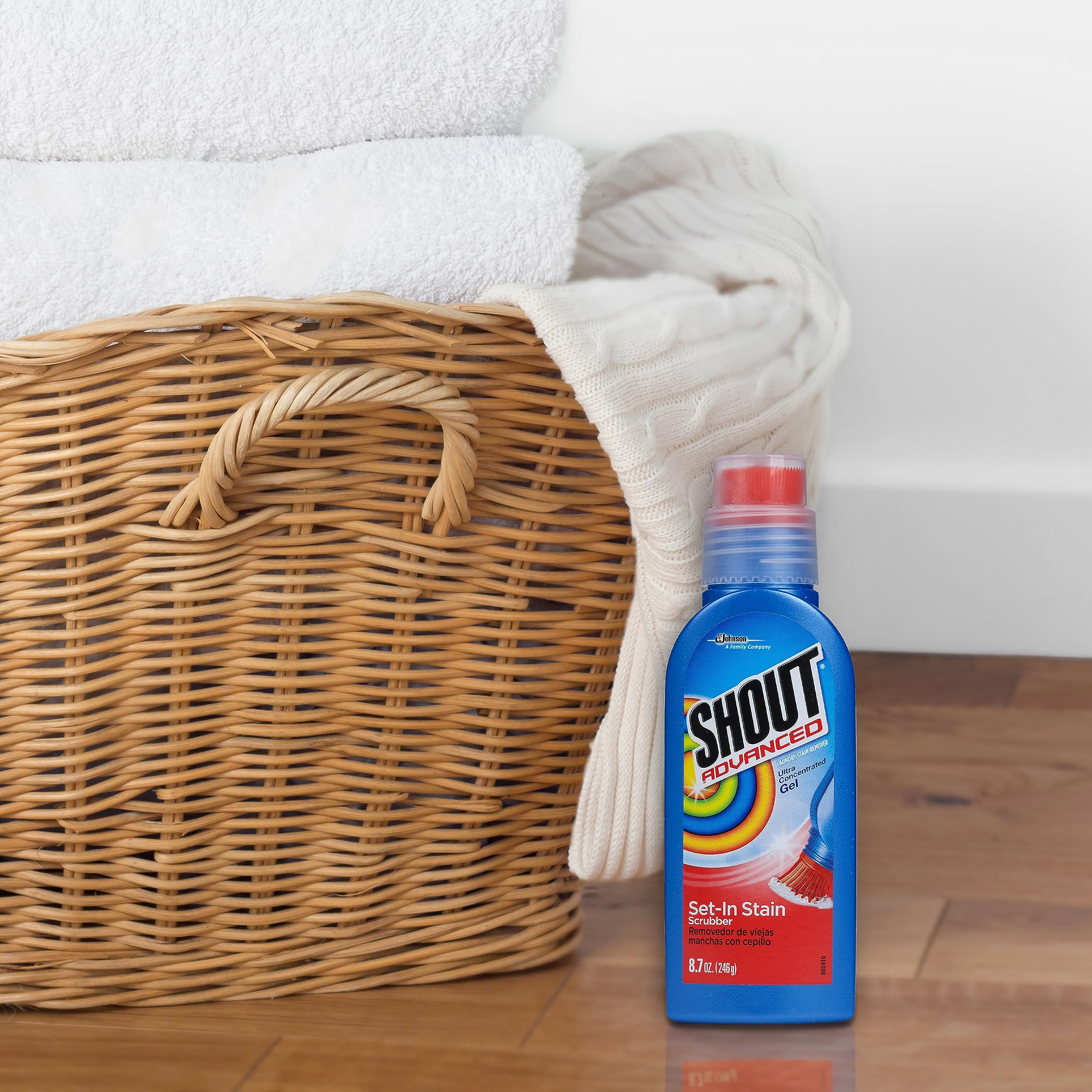Shout Advanced Stain Remover Gel for Clothes Laundry, Ultra Concentrated Gel with Built-in Scrubber Brush for Deep Set-In stains, 8.7oz