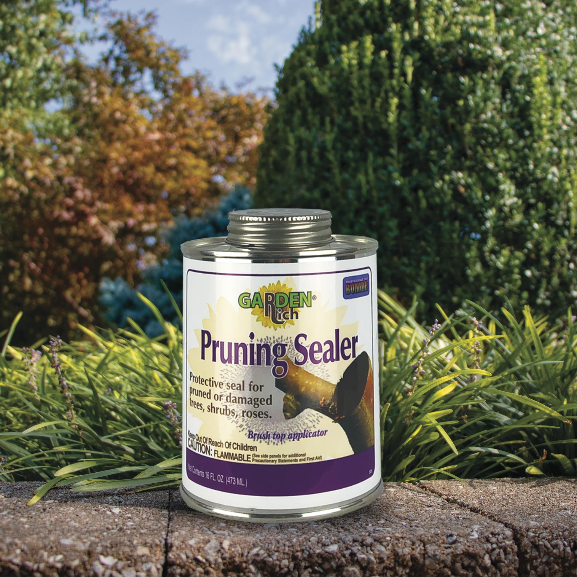 Bonide Garden Rich Pruning Sealer with Brush Top Applicator, 16 oz Ready-to-Use Protective Seal for Trees, Shrubs, Roses