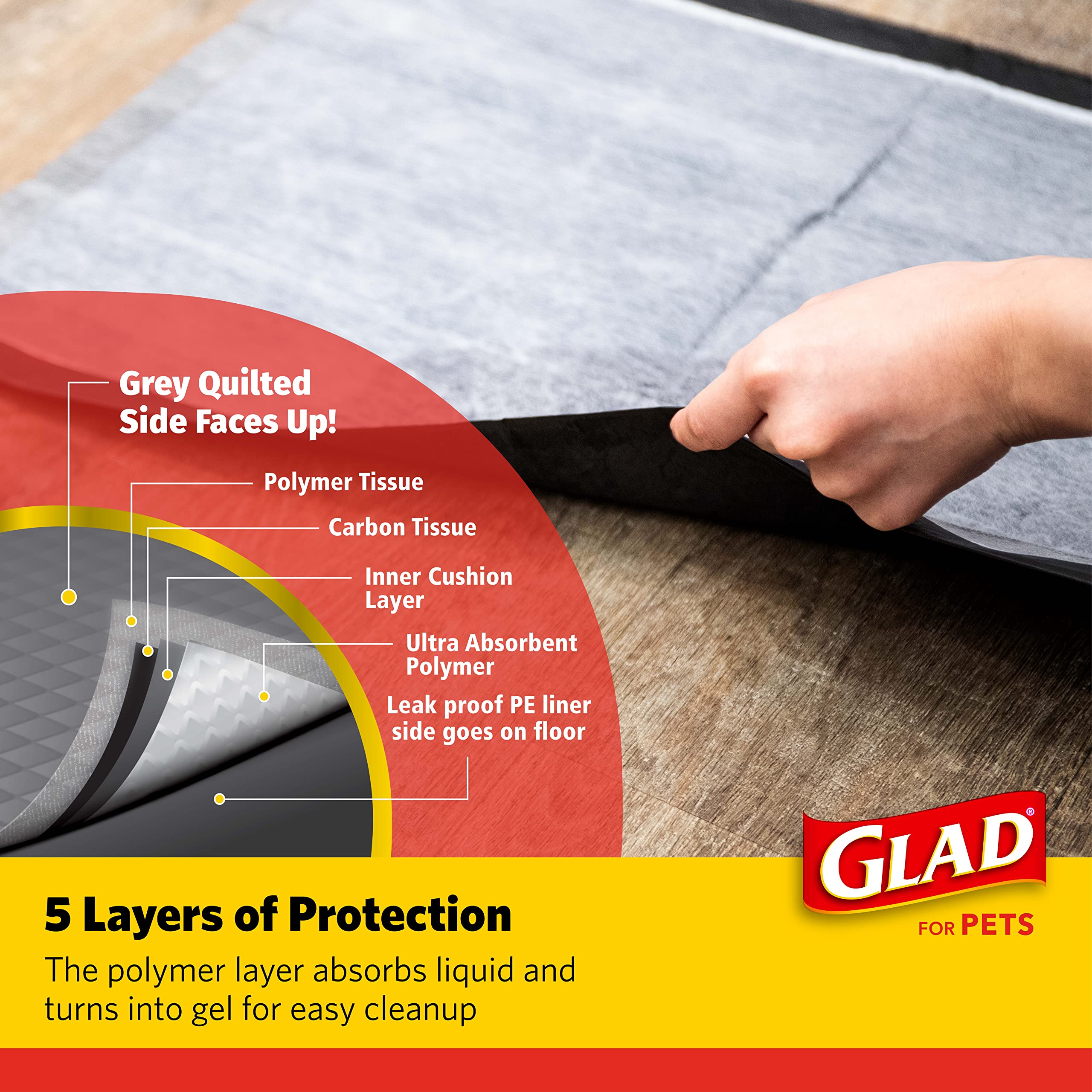 Glad for Pets Black Charcoal Puppy Pads, 23"x23" Disposable Pee Pad That Absorbs & Neutralizes Urine Instantly, Activated Carbon Training Pads For Dogs - 100 Count