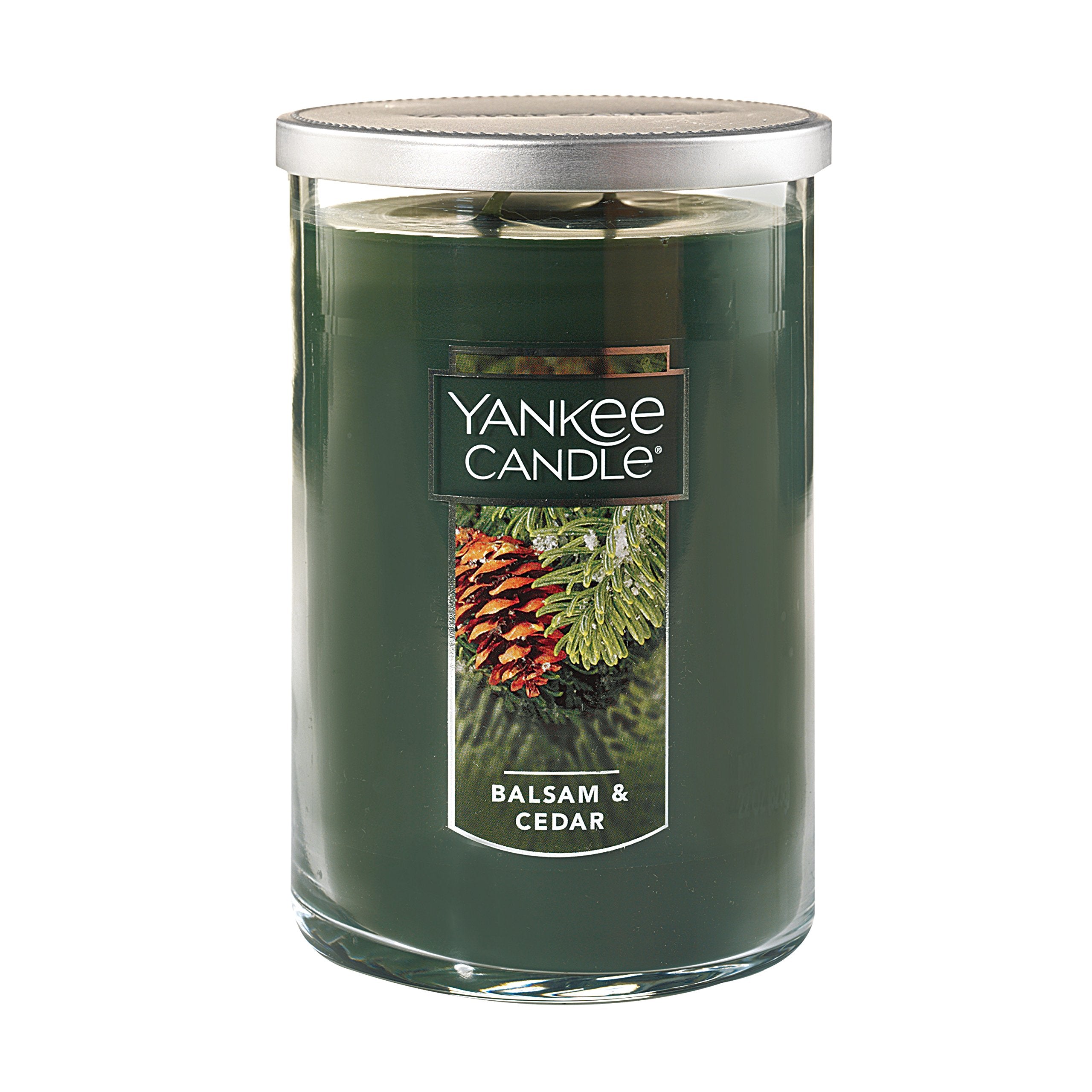 Yankee Candle Balsam & Cedar Duftkerze, klassische große 22oz Tumbler-Kerze mit zwei Dochten, über 75 Stunden Brenndauer, ideal für die Weihnachtszeit und als Geschenk