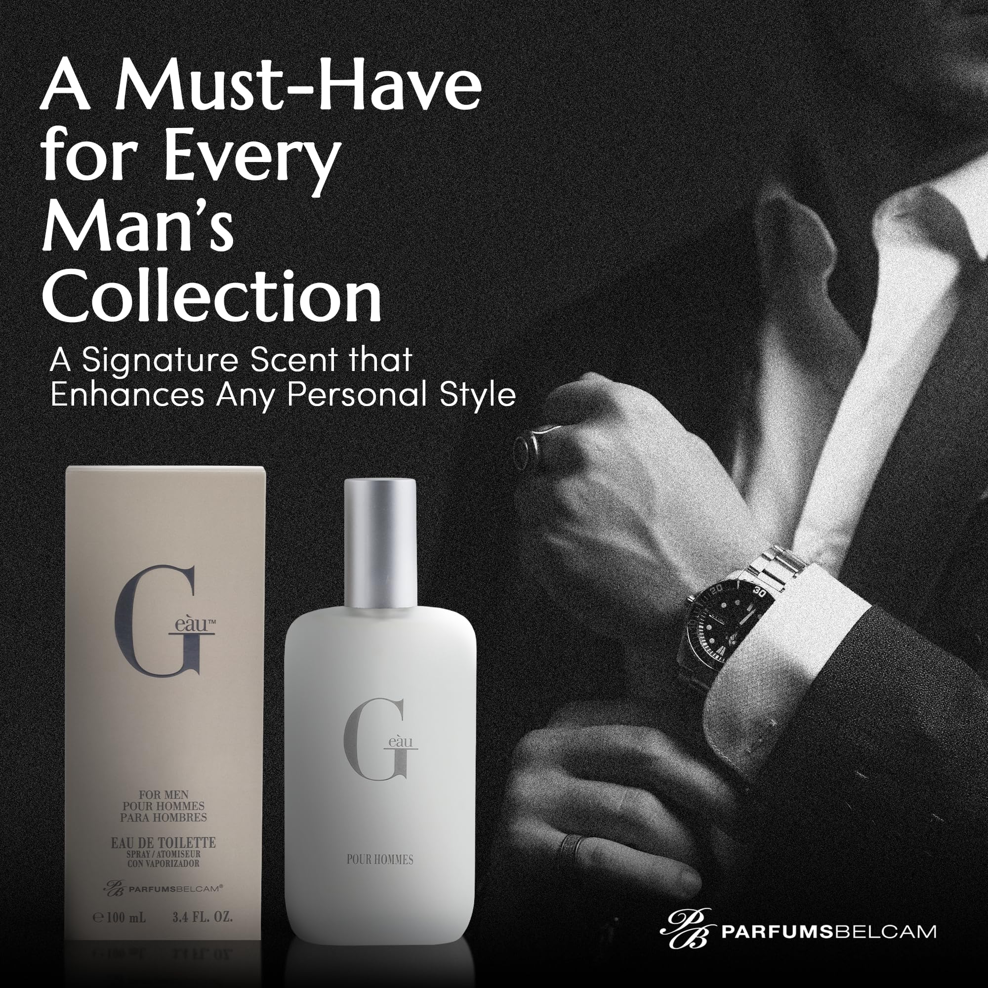 PB ParfumsBelcam G eàu Eau de Toilette Perfume Spray for Men - 3.4 Fl Oz Affordable Long Lasting Cologne, Modern Masculine Scent with Woody Citrus Fragrance Made with Premium Oils for All Day Use