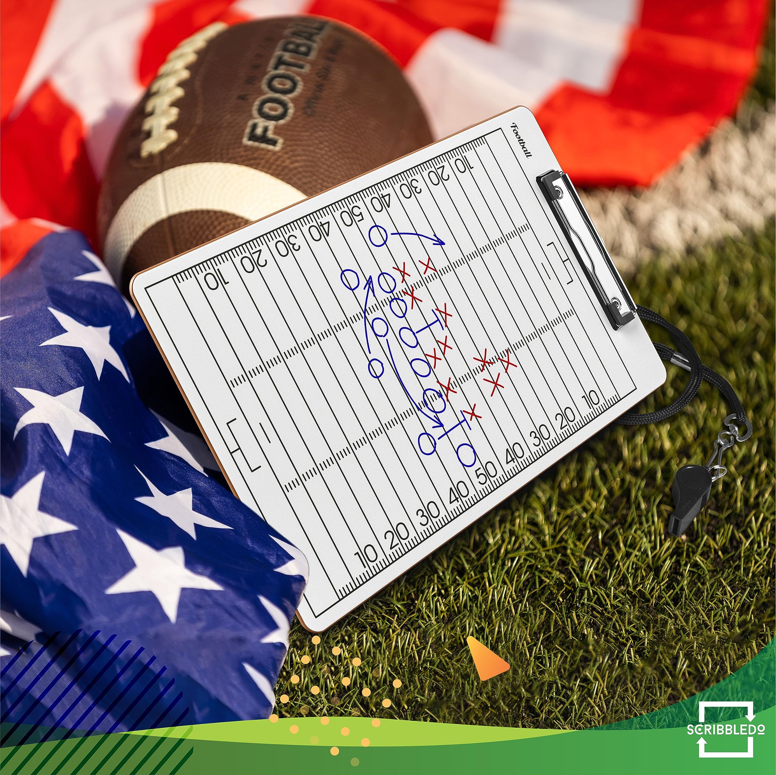 SCRIBBLEDO Double Sided Football Dry Erase Board for Coaches 15x9 Whiteboard Coaching Clipboard Equipment Accessories - Perfect Coach Gift