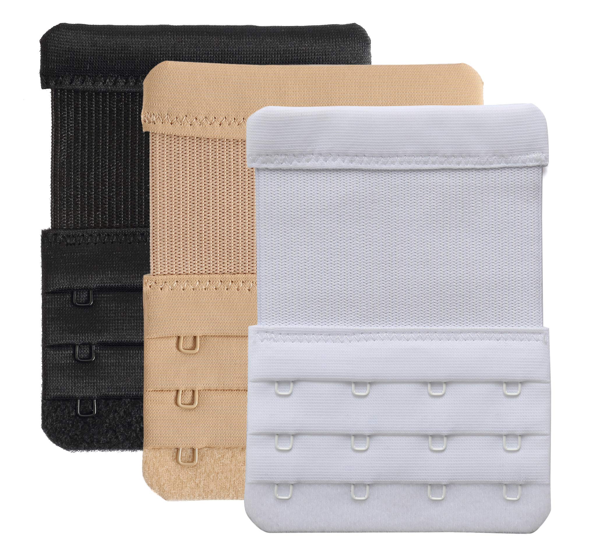 YARBAR Bra Extenders 4 Hook Soft Stretchy Bra Extension Strap Comfortable Pack of 3