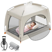 QPAU Inflatable Toddler Travel Bed with Tent – Lightweight Blow Up Kids Air Mattress with Hand Pump – Indoor & Outdoor Portable Sleeping Solution for Camping, Travel, Home, Grandma’s – Ages 3+
