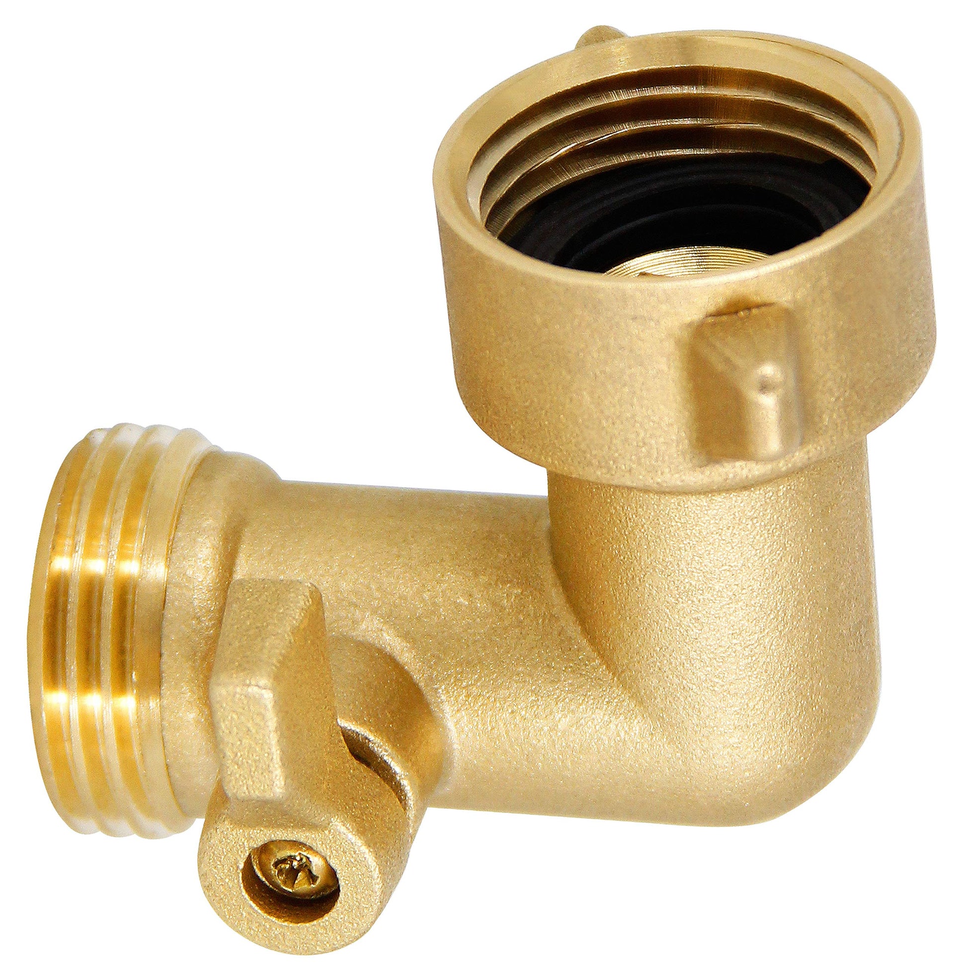 Lifynste Garden Hose Elbow Connector, 90 Degree Brass Garden Hose Elbow Adapter with Shut Off Valves, 2 Pack