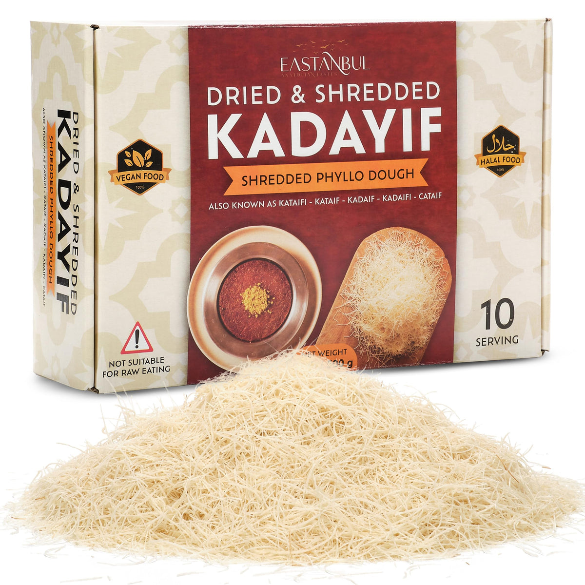Eastanbul Getrockneter & gehackter Kataifi-Fadenteig, Kurutulmus Kadayif Gebäckteig, Zutat für den viralen Dubai Pistazien-Schokoladenriegel, Fadenteig, Kunafa, Knafeh, Katifi, 500g (1.1lb)