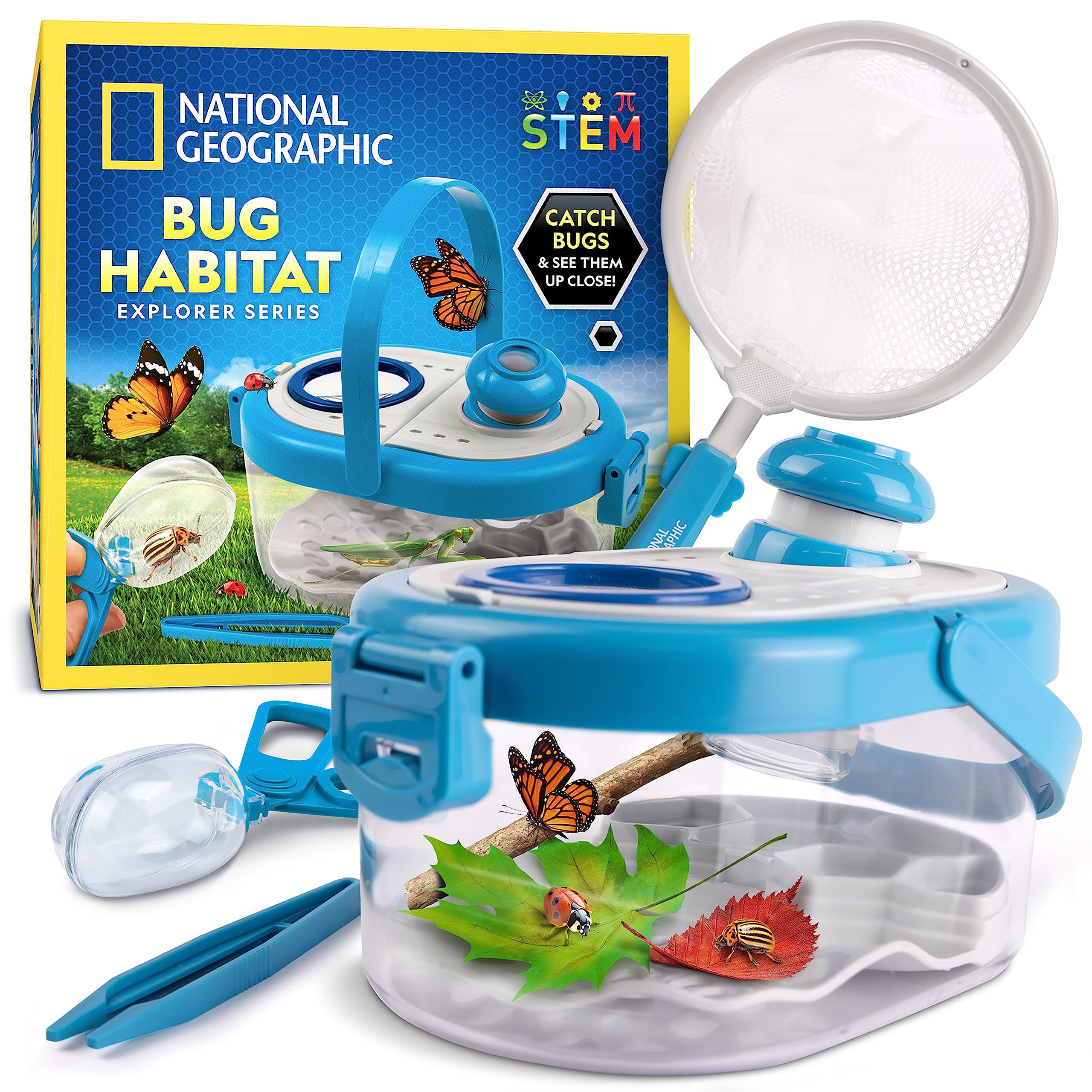 National Geographic Bug Catcher Kit for Kids - مجموعة صيد الحشرات للأطفال، موطن حشرات للأطفال مع عدسة مكبرة، وصائد حشرات، وملقط، ودليل تعليمي، موطن حشرات، ألعاب خارجية، مجموعة صيد الحشرات للأطفال، صندوق حشرات