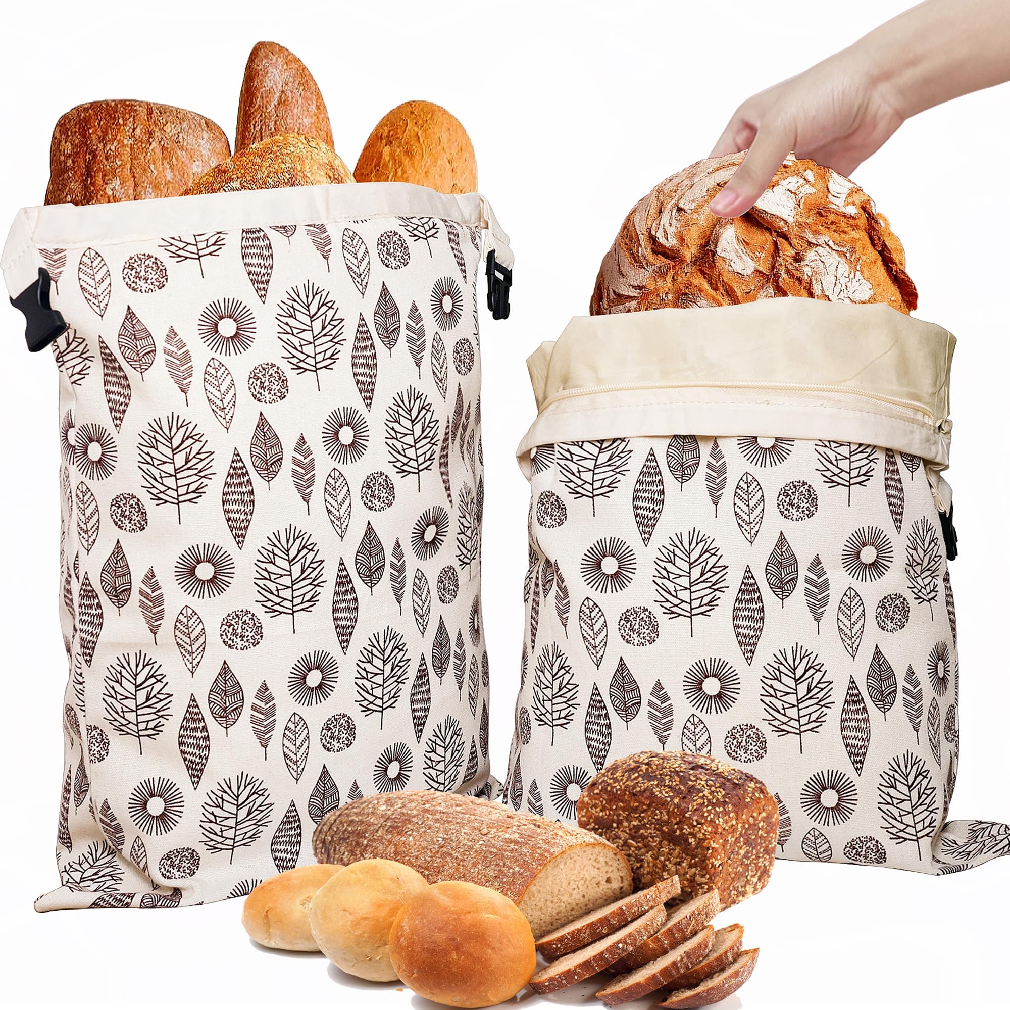 OHIYO Wiederverwendbare Brottaschen aus Bienenwachs für Gefrierschrank & Kühlschrank, 43x33cm Natürliche Bienenwachs-beschichtete Baumwoll-Aufbewahrungsbeutel Luftdichter Frischehalter für hausgemachte Backwaren (2 Stück)
