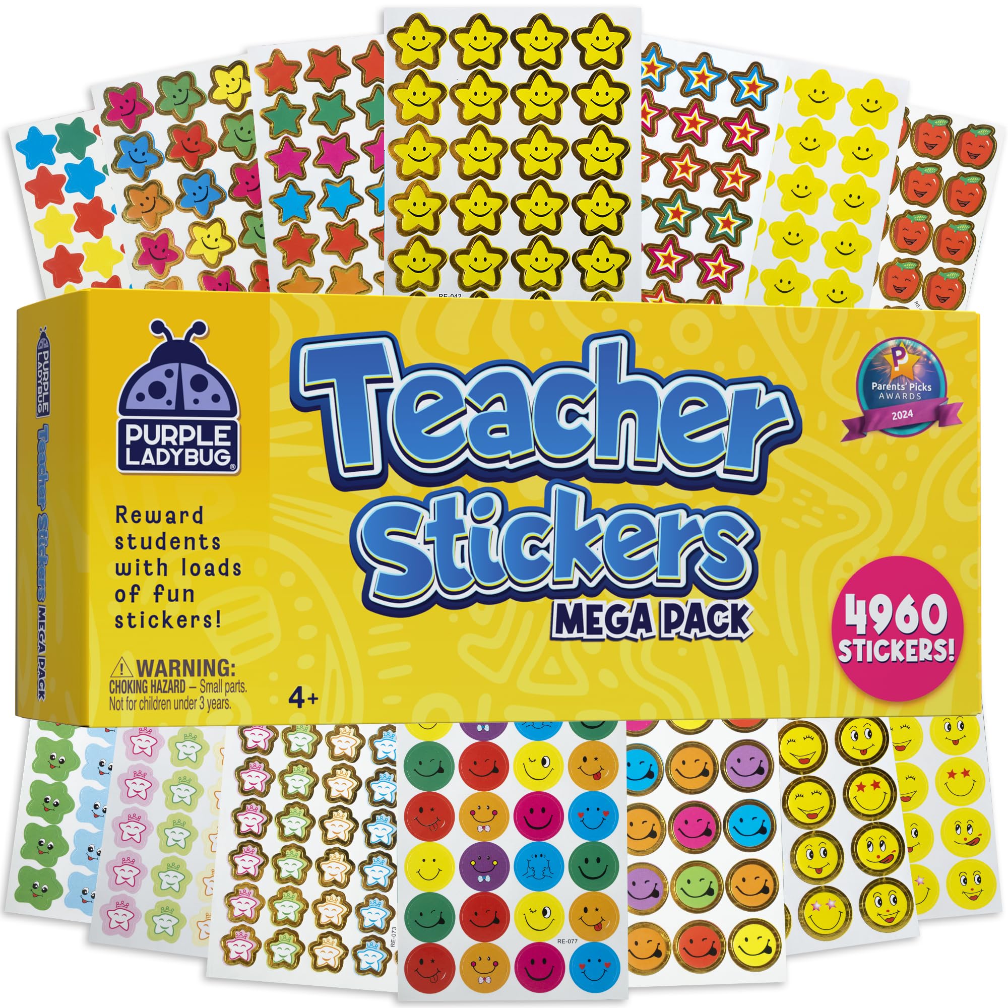 Purple Ladybug Teacher Stickers for Students - 4960 Reward Stickers for Classroom Supplies, Teacher Must-Haves & School Stickers, Small Stickers for Reward Charts, Back to School Gift, Summer Activity