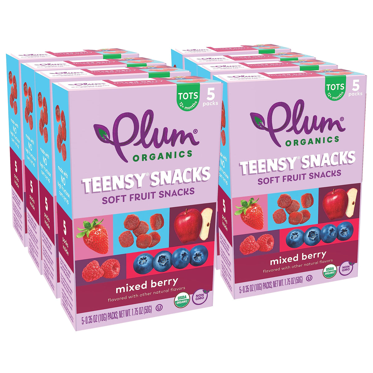 Plum Organics Teensy Snacks Weiche Fruchtsnacks – Gemischte Beeren – 5 Stück (8er-Pack) – Bio-Fruchtsnacks für Kleinkinder