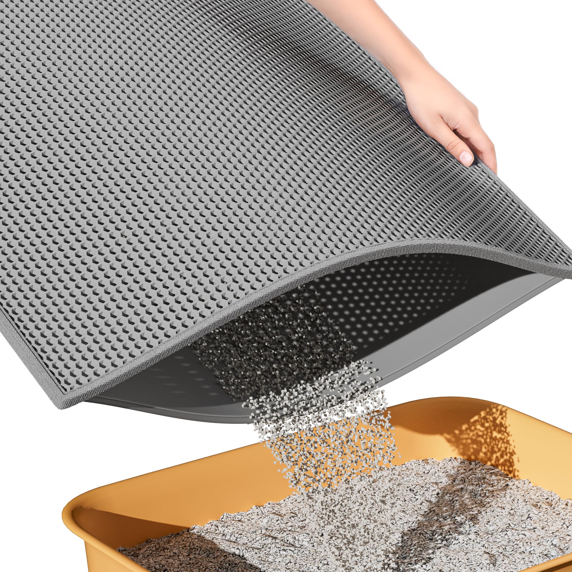 ESTHELLO Cat Litter Mat, Cat Litter Trapping Mat, Honeycomb Double Layer Design, Easy to Clean,Washable (24'' x 15'' Gray